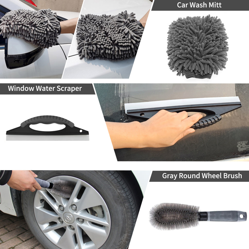 23Pcs Car Cleaning Wash Kit Interior Detailing Cleaner Kit with Brush Set, Windshield Tool, Duster, Towels, Complete Car Care Tools