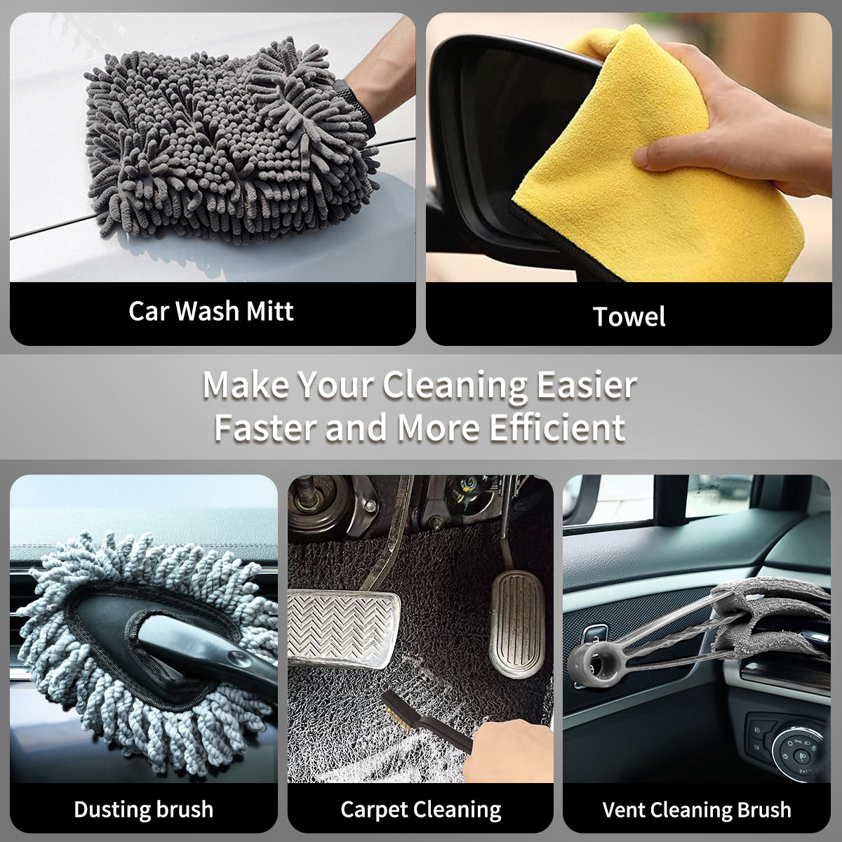 23Pcs Car Cleaning Wash Kit Interior Detailing Cleaner Kit with Brush Set, Windshield Tool, Duster, Towels, Complete Car Care Tools