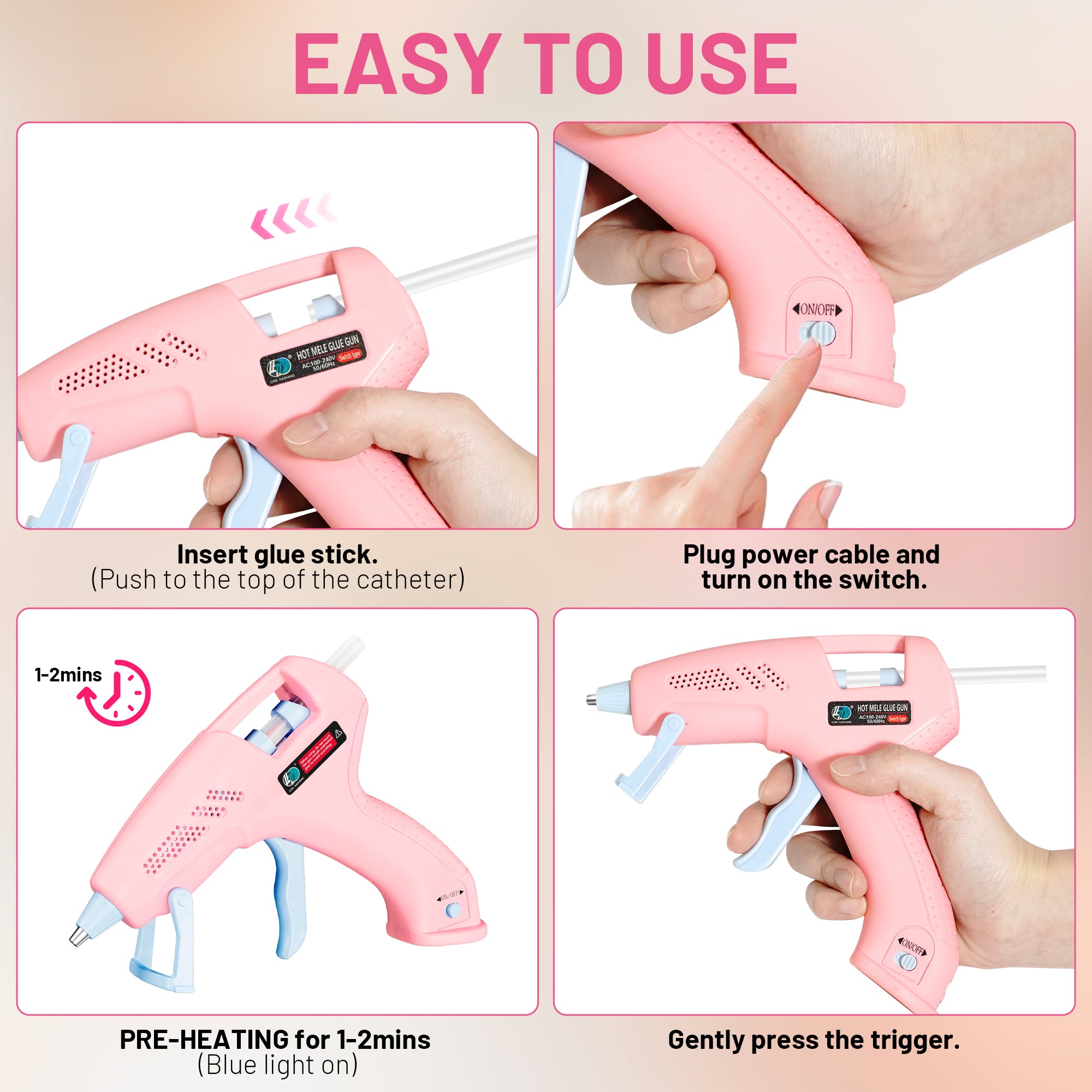 Hot Glue Gun Kit with 10 Glue Sticks, Fast Preheating Hot Melt, High Temp for School Crafts DIY Arts and Quick Home Repairs, 20W Pink
