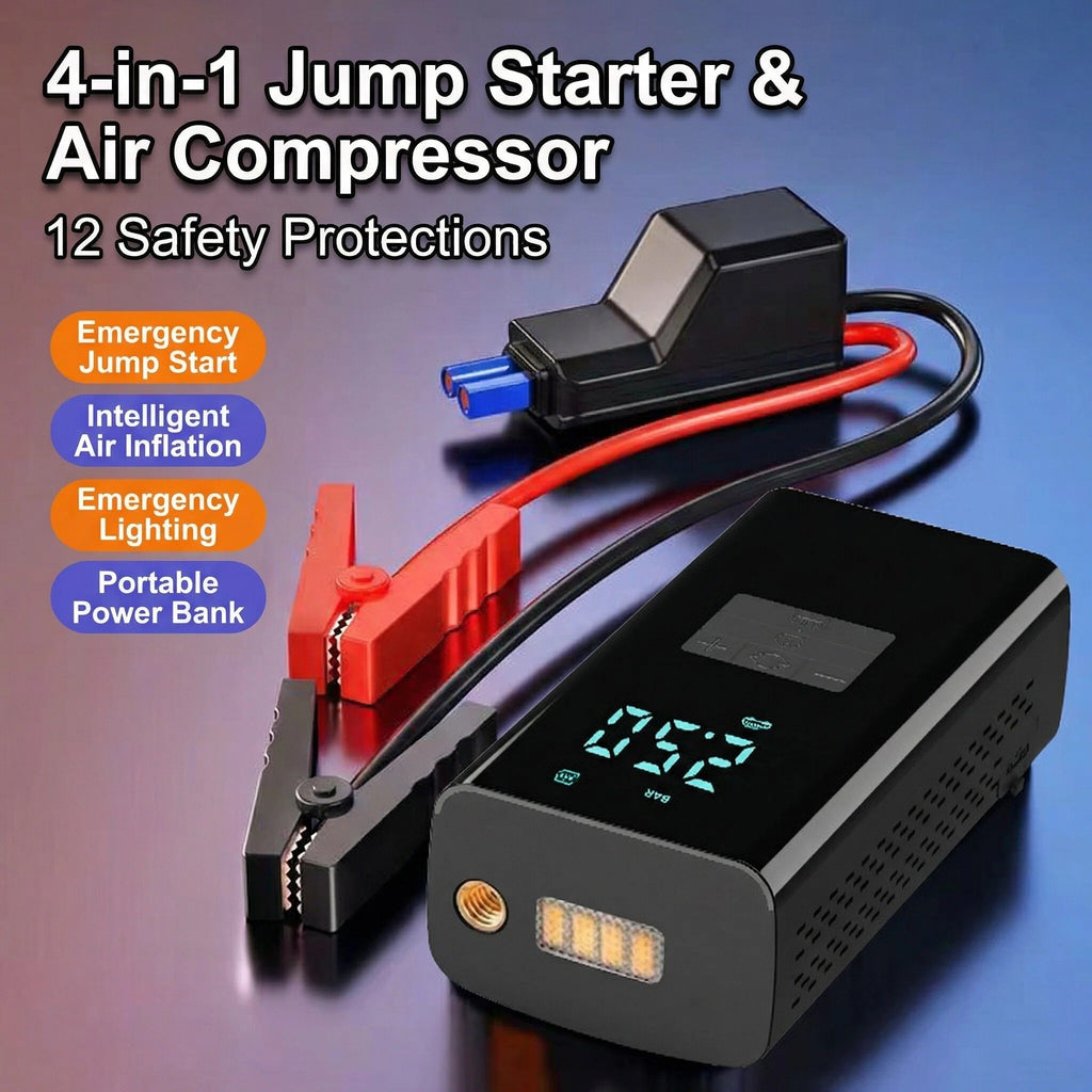 STORGENER Tire Inflator Portable Air Compressor, 50 PSI Cordless Air Pump for Car Tires, Rechargeable 12V with LCD Display, LED Light & Auto-Off, Black