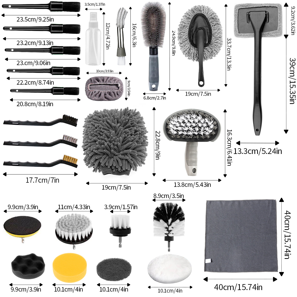 STORGENER 28Pcs Car Detailing Kit, Car Cleaning Kit, Inside Windshield Cleaning Kit, Professional Car Care Kit for Interior Exterior Wheels, Gray