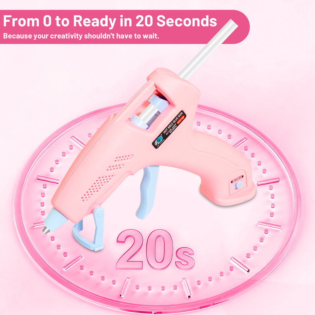 Hot Glue Gun Kit with 10 Glue Sticks, Fast Preheating Hot Melt, High Temp for School Crafts DIY Arts and Quick Home Repairs, 20W Pink