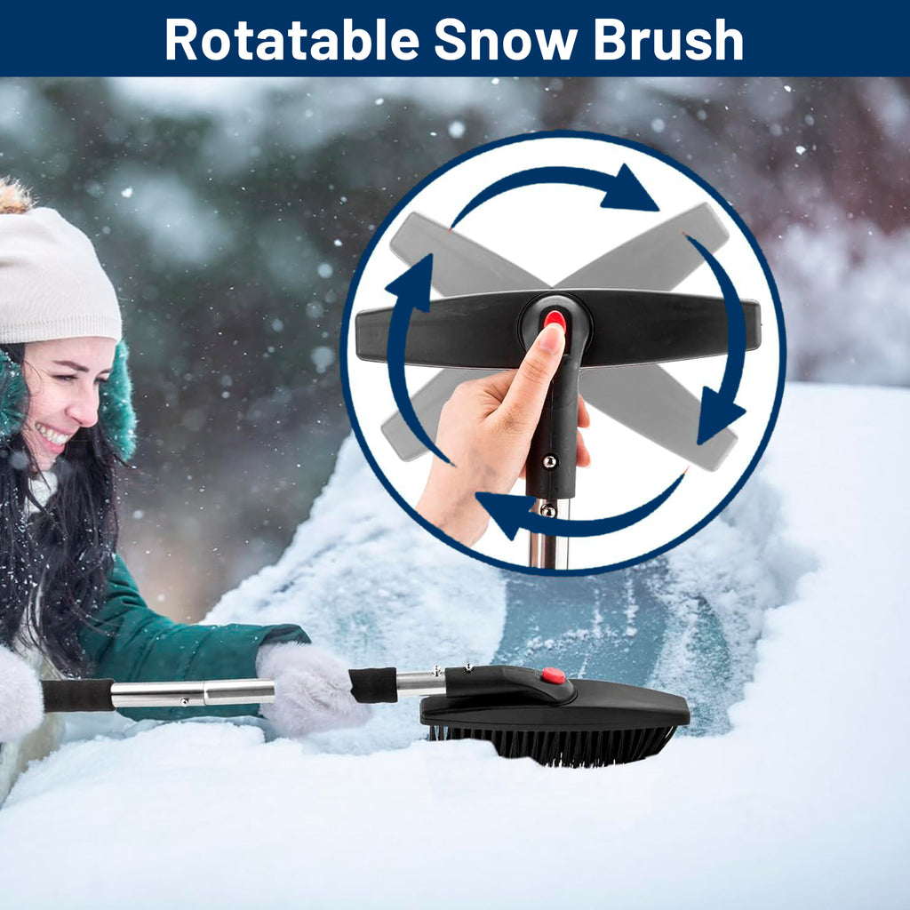 STORGENER Car Snow Brush and Ice Scraper, 3-in-1 Extendable Snow Shovel with Wide Head Snow Shovel and Ice Scraper 180° Pivoting Snow Brush Head for Car Windshield, Durable Snow Remover