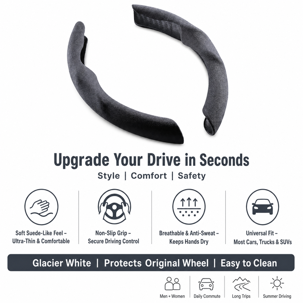 STORGENER Car Steering Wheel Cover, Premium Suede Ultra-Thin Non-Slip Grip for Men Women, Breathable Anti-Sweat Soft Wrap for Most Cars, Truck, SUV (Advanced Gray)