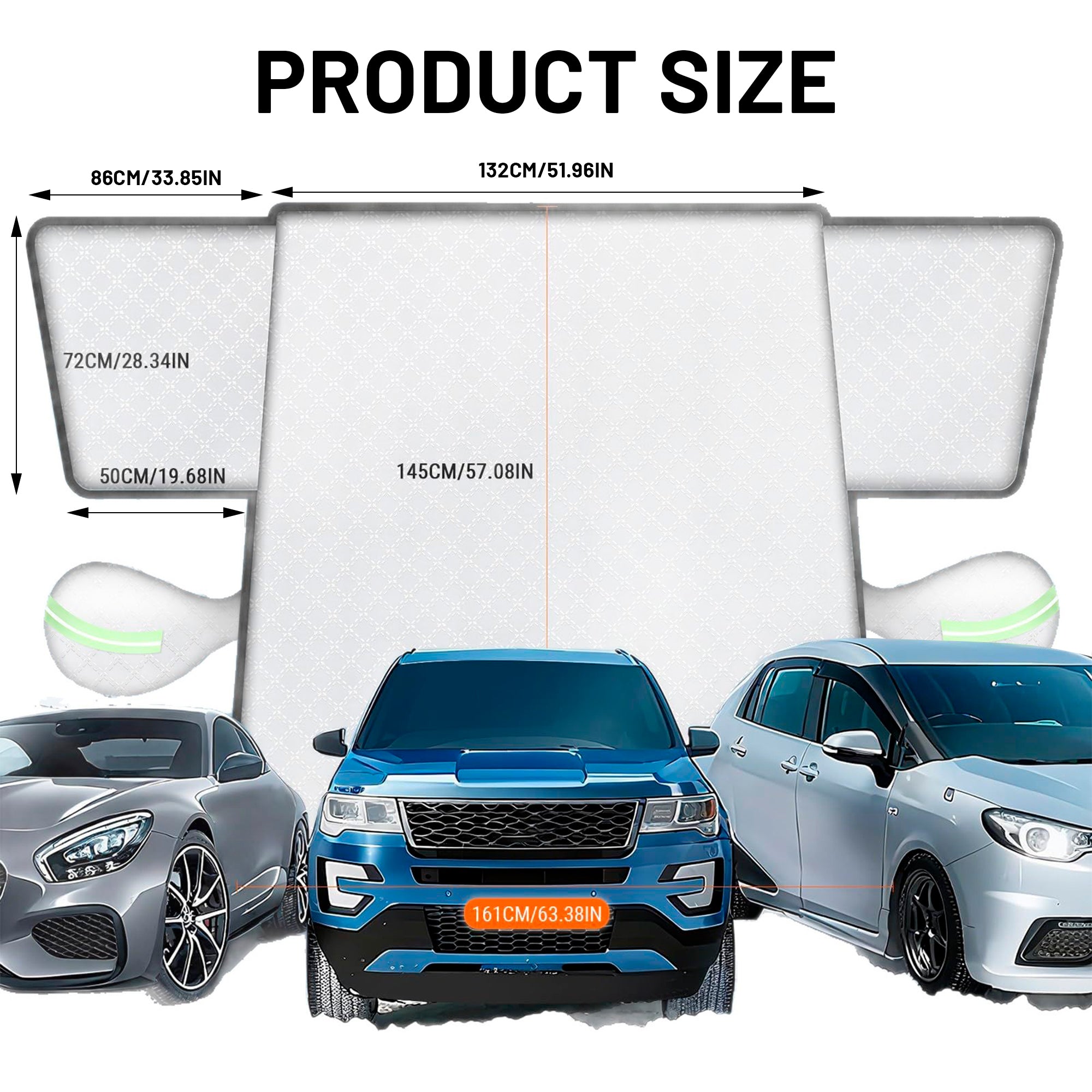 STORGENER Windshield Sun Shade, Car Windshield Snow Cover, 10 Magnets, 6 Straps, 4-Layer Protection, Car Windshield Cover with Side Mirror Protector