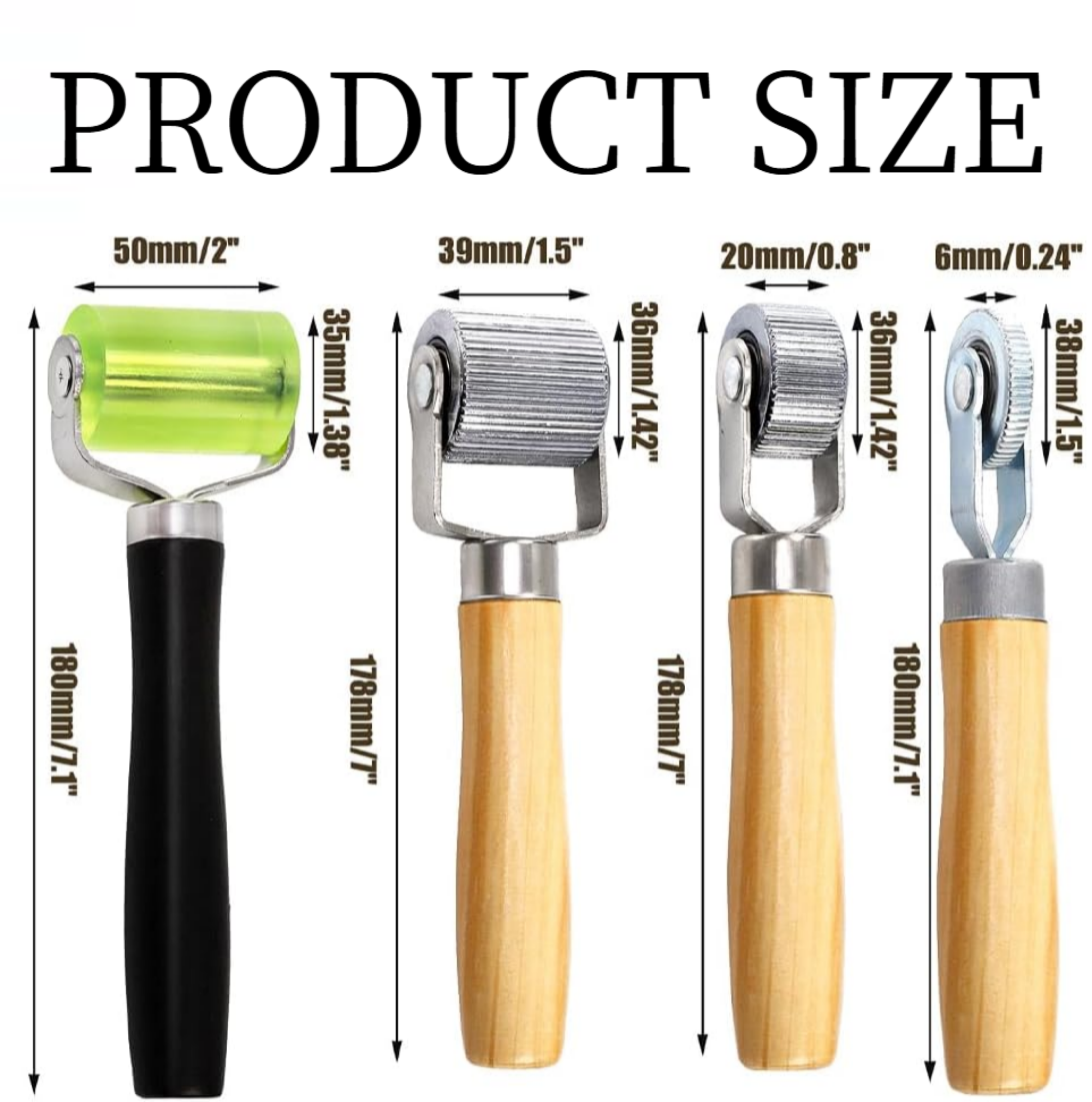 STORGENER 4-Piece Car Sound Deadening Roller Kit, Metal & Wood Handle Auto Insulation Application Tools, 6/20/40/50mm