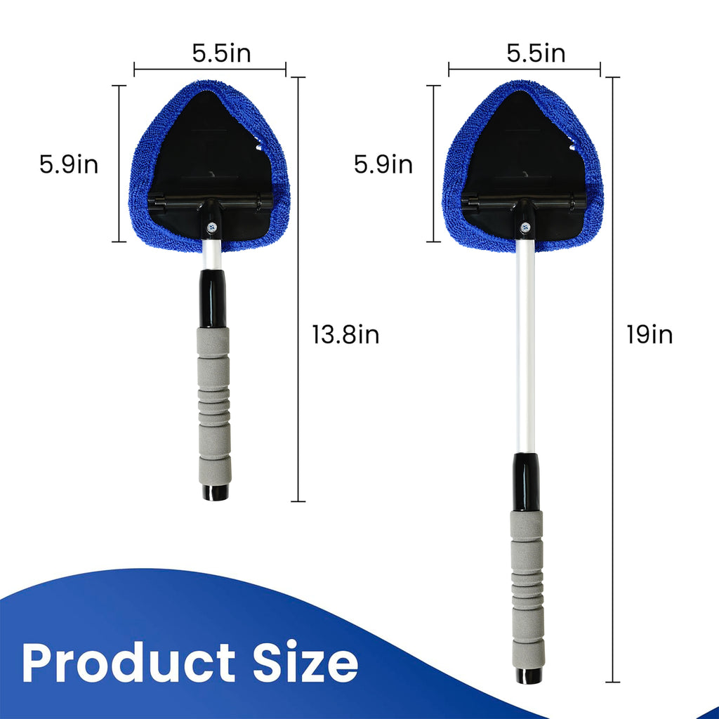 STORGENER Universal Windshield Cleaning Tool, Extendable Long Handle, 4 Washable Reusable Microfiber Pads, Car Window Cleaner for Interior & Exterior Glass, Blue