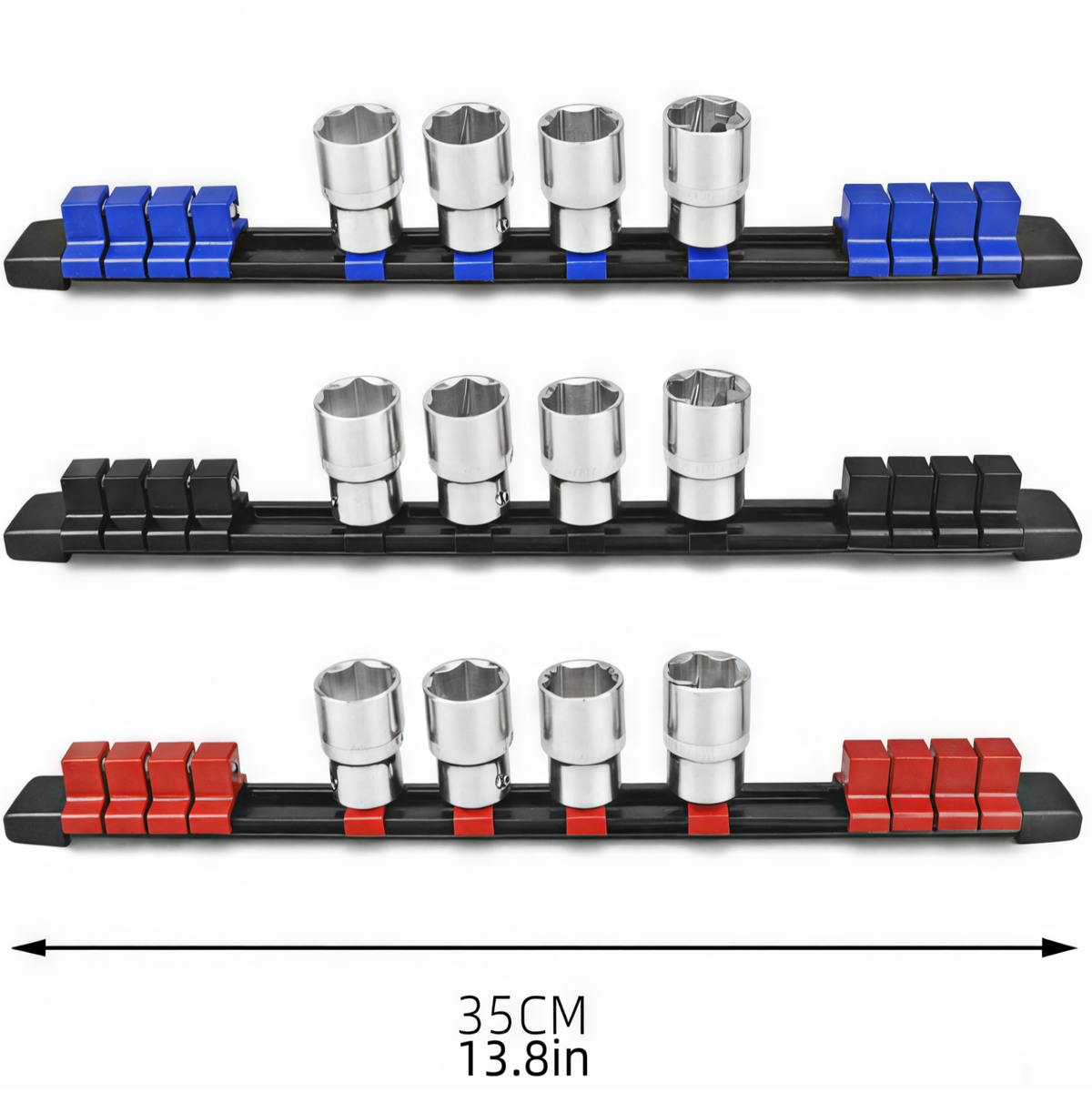 STORGENER 9-Piece ABS Socket Organizer, Magnetic Socket Holder for Tool Box, Heavy-Duty Rail Set for 1/4", 3/8", 1/2"
