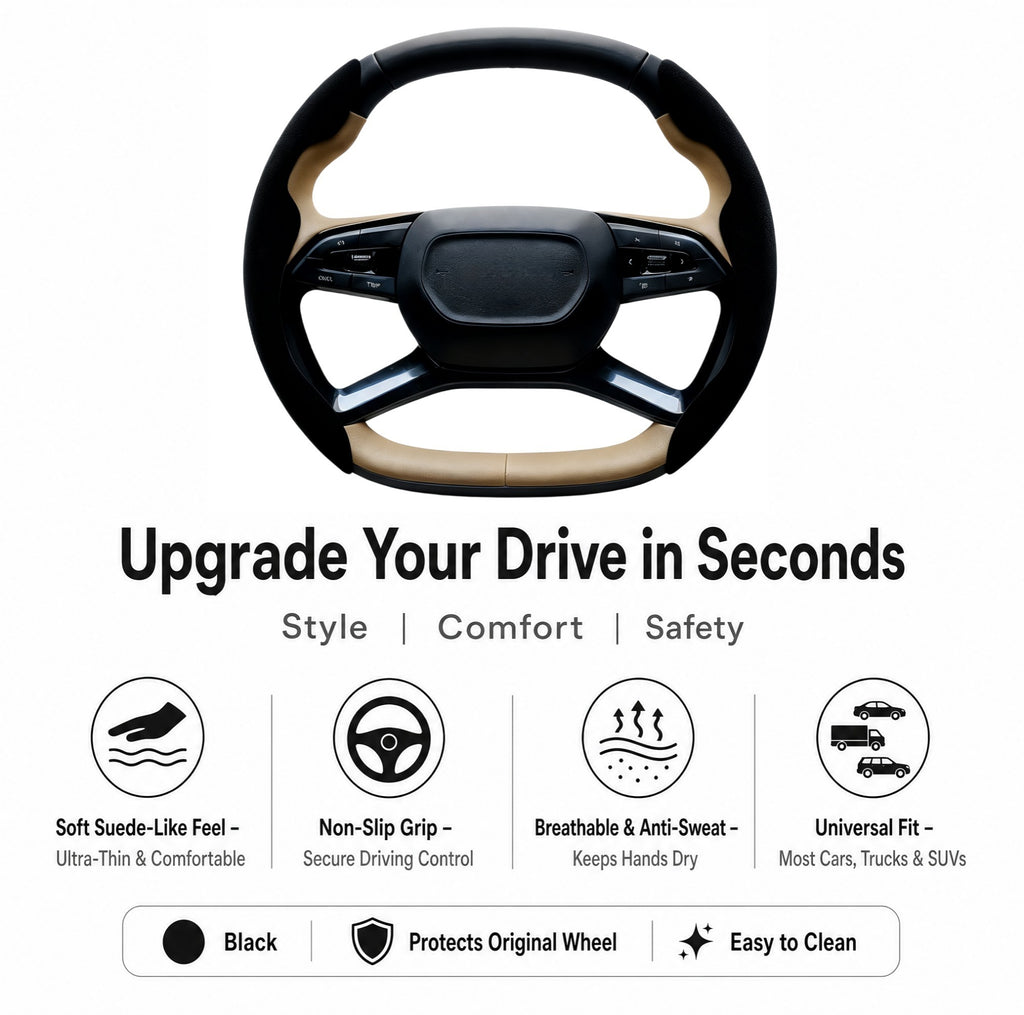 STORGENER Car Steering Wheel Cover, Ultra-Thin Suede-Like Non-Slip Grip, Breathable Anti-Sweat Soft Wrap for Cars, Trucks & SUVs, Black