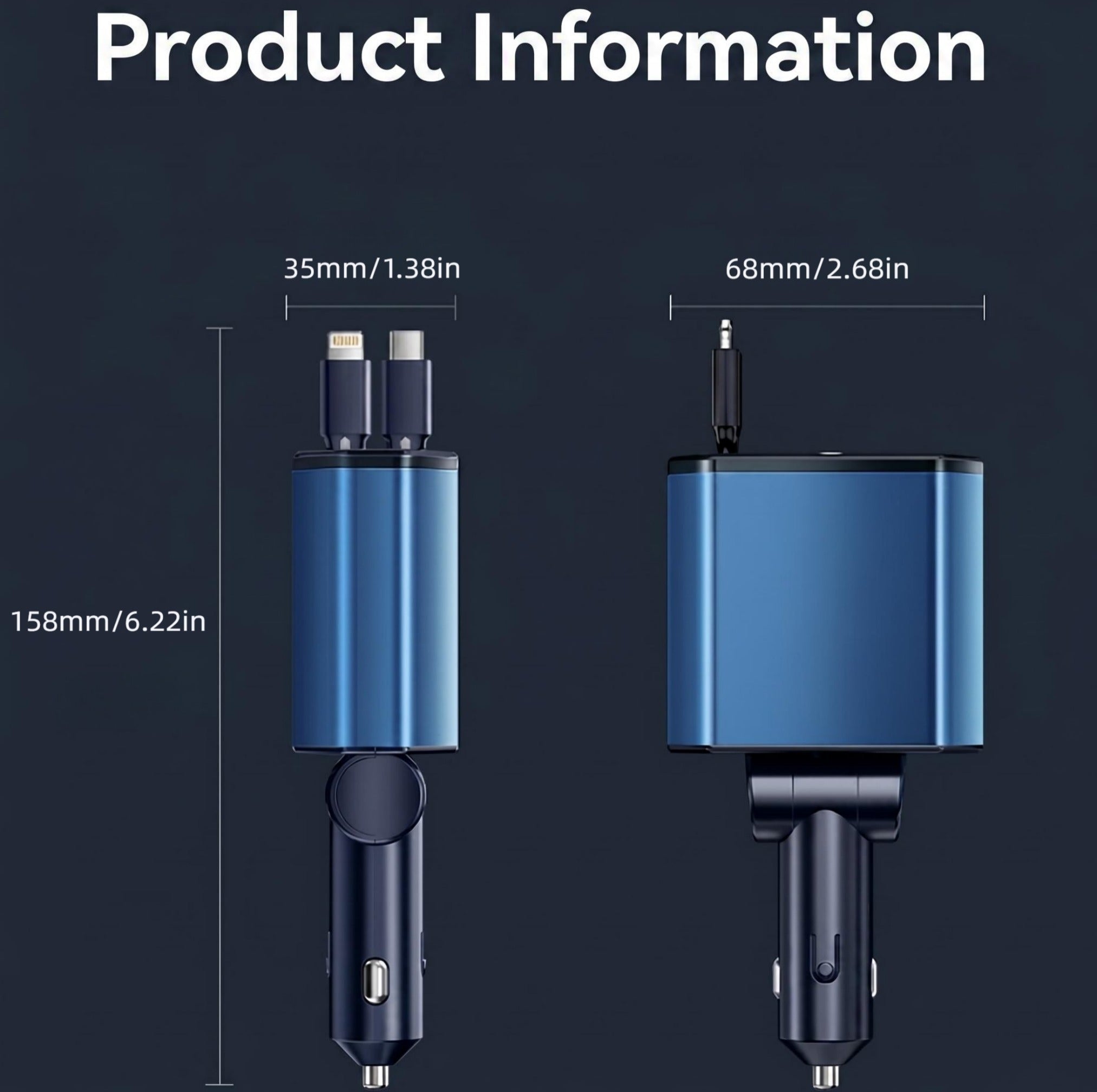 STORGENER Retractable Car Charger, 120W Fast Charging, 2.62ft Retractable Cable, Car Charger for MacBook Pro, iPhone 16 15, Galaxy S25 S24 Ultra etc