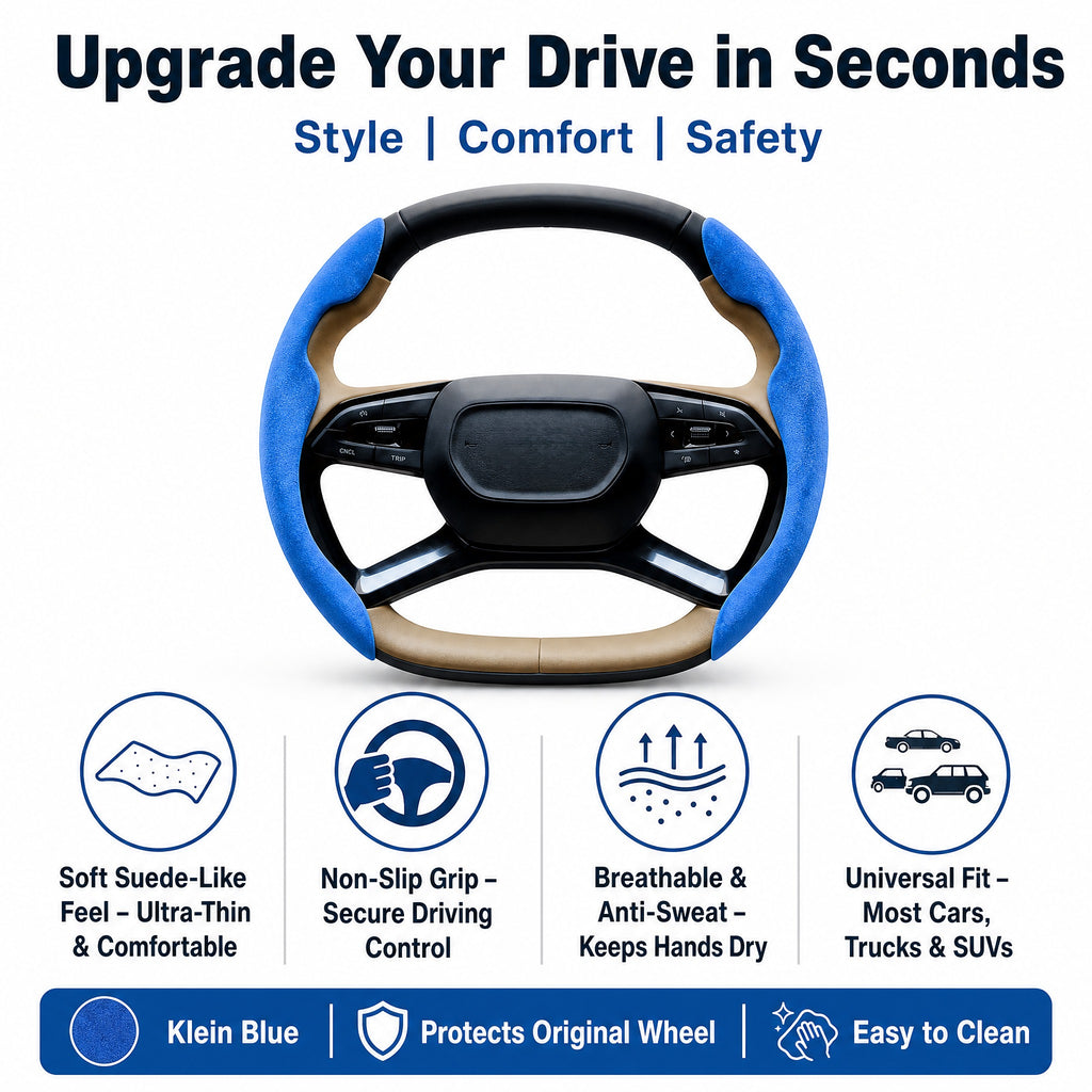 STORGENER Car Steering Wheel Cover, Ultra-Thin Suede-Like Non-Slip Grip, Breathable Anti-Sweat Soft Wrap for Men & Women, Universal Fit for Most Cars, Trucks & SUVs, Klein Blue
