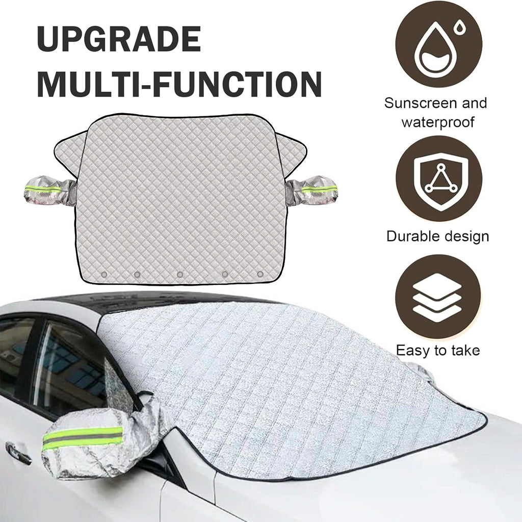 STORGENER Silver Magnetic Windshield Sun Shade, Car Windshield Snow Cover, 4-Layer Protection, Snow Cover with Side Mirror Protector for Most Cars