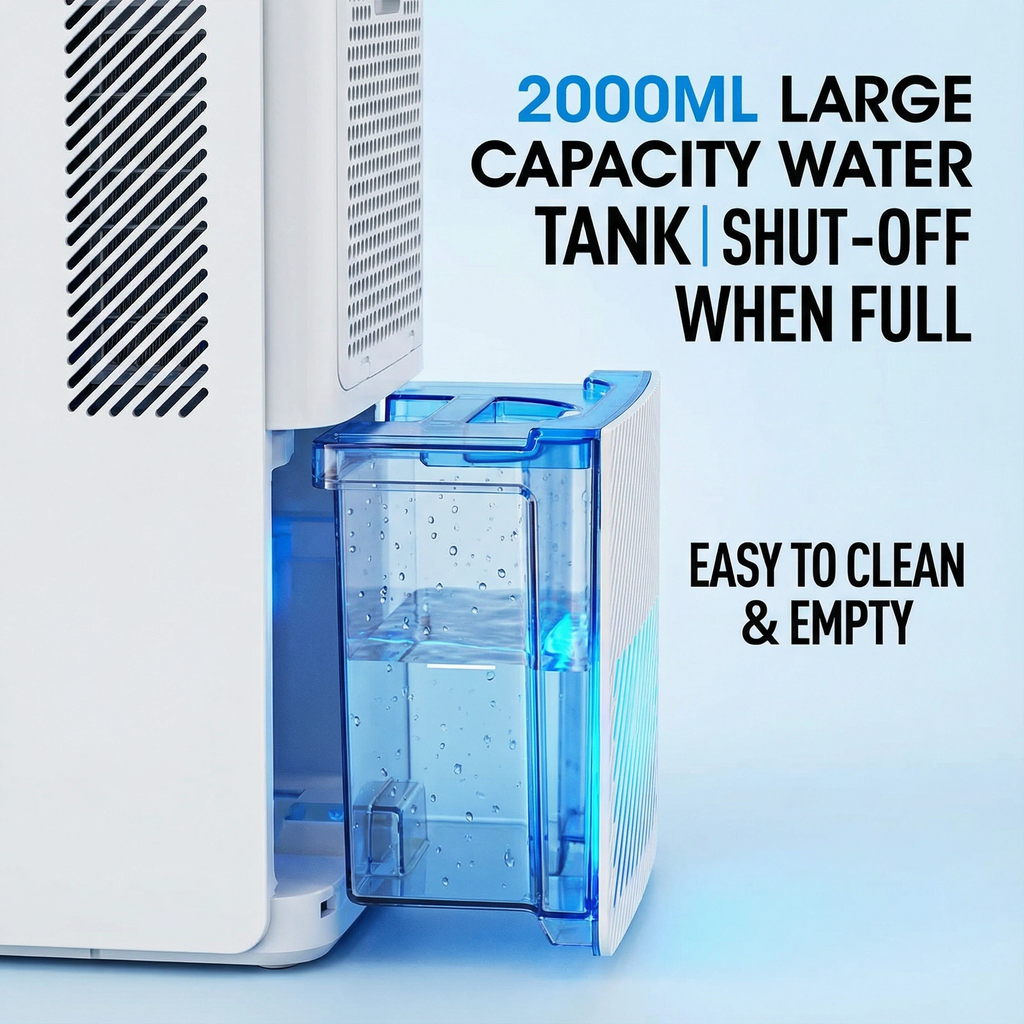 STORGENER Dehumidifier for Home, 500 Sq.Ft, 2L Large Tank, Sleep Mode - Fast Moisture Removal for Bathroom, Bedroom, Kitchen, RV (White)