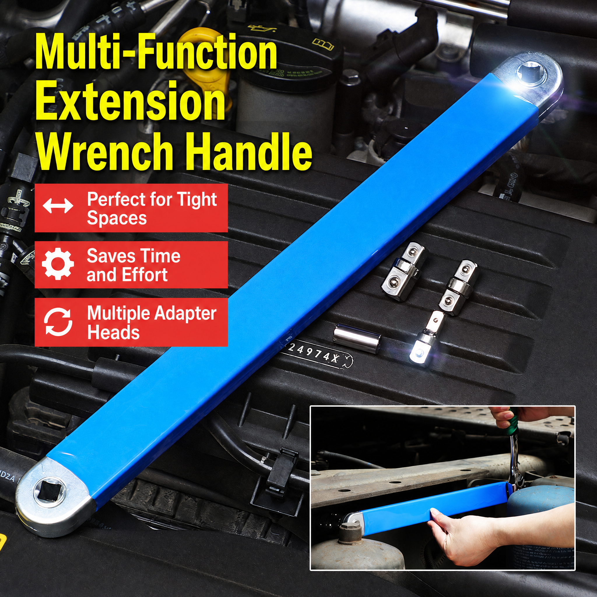 STORGENER Offset Extension Wrench, 4-Piece Adapter Set for Impact Wrench, Dual-Head Ratcheting Wrench for Car Repair, Home DIY, High Torque, Blue