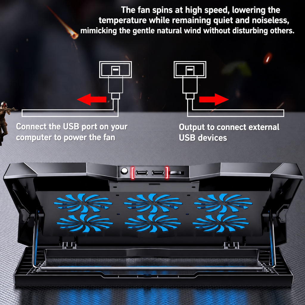 STORGENER 6-Fan Laptop Cooling Pad, Adjustable Laptop Cooler Stand with Blue LED Lights, Quiet Cooling Pad for Gaming