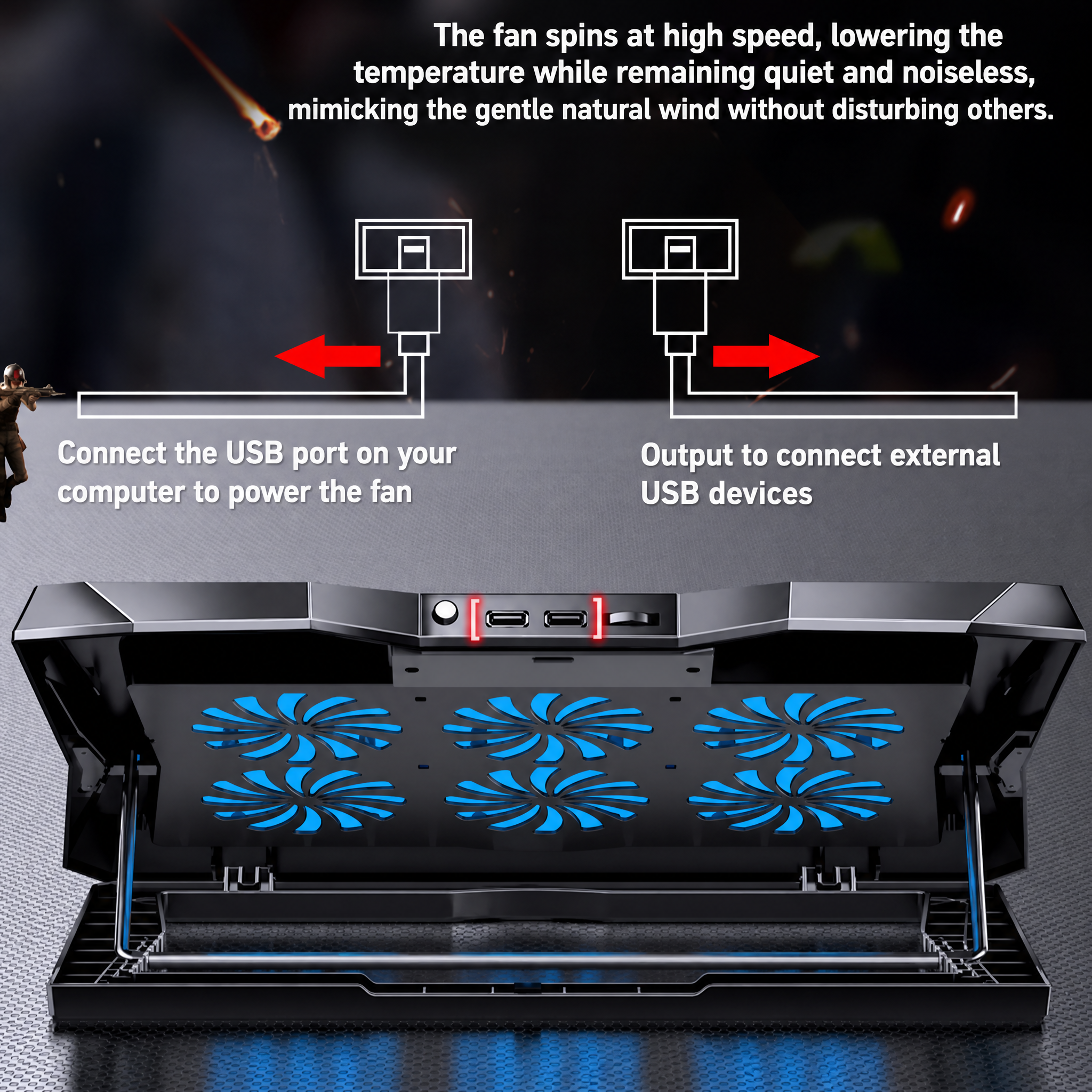 STORGENER 6-Fan Laptop Cooling Pad, Adjustable Laptop Cooler Stand with Blue LED Lights, Quiet Cooling Pad for Gaming