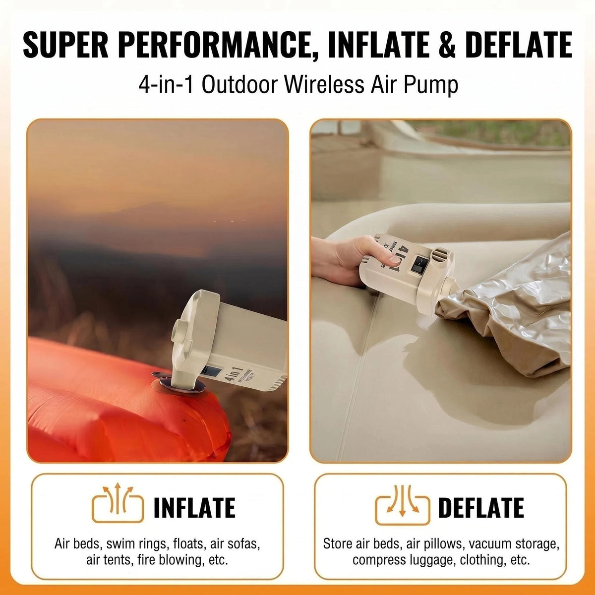 STORGENER Portable Air Pump, Mini Air Pump, Electric Type-C Rechargeable, Quickly Inflate Deflate, Sand-Colored