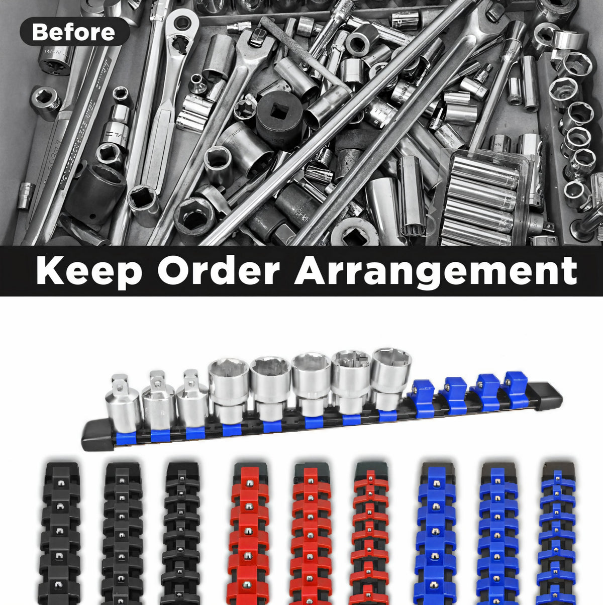 STORGENER 9-Piece ABS Socket Organizer, Magnetic Socket Holder for Tool Box, Heavy-Duty Rail Set for 1/4", 3/8", 1/2"