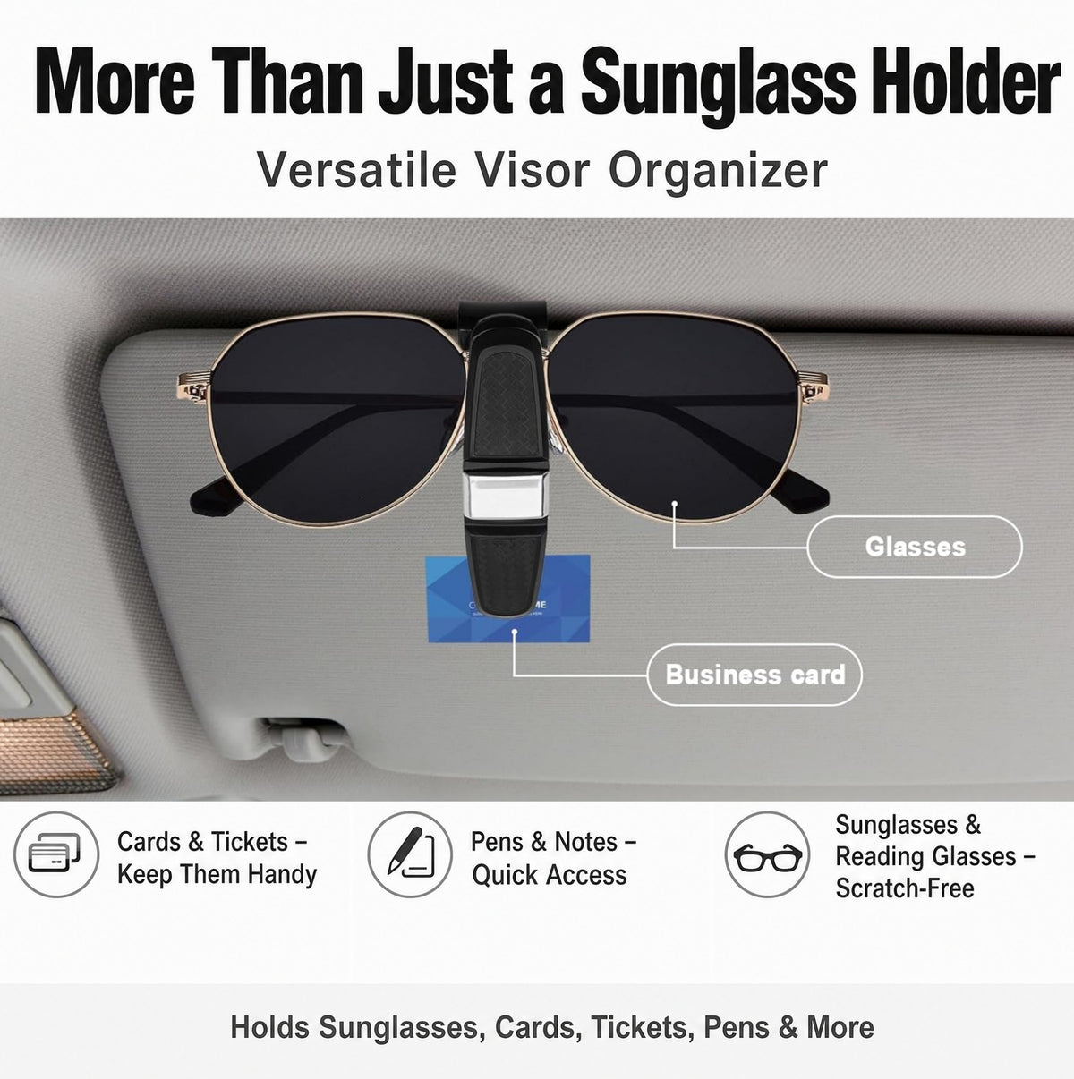 STORGENER Sunglass Holder for Car, 2-Pack Sunglasses Visor Clip for Car Visor, Universal Car Accessories for Sunglasses, Cards, Tickets, Silver Carbon Fiber Interior Storage