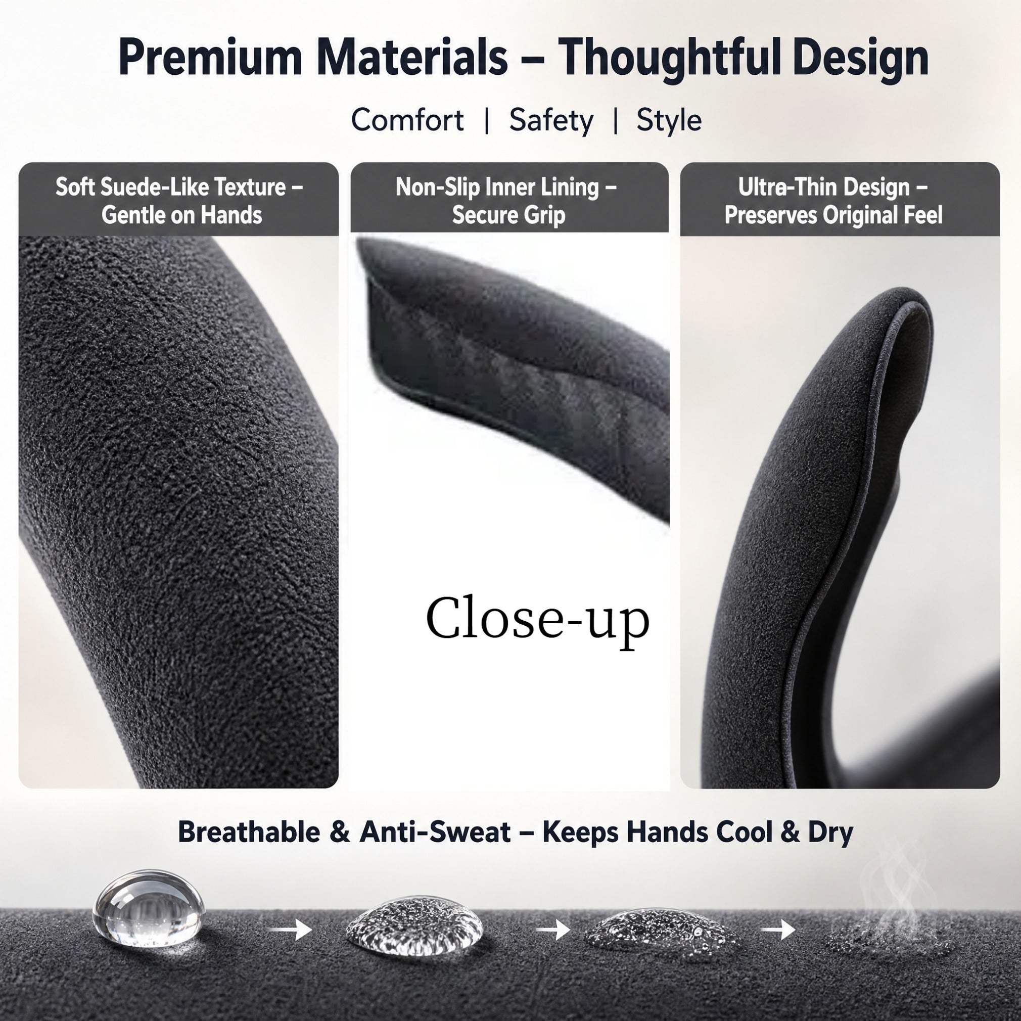 STORGENER Car Steering Wheel Cover, Premium Suede Ultra-Thin Non-Slip Grip for Men Women, Breathable Anti-Sweat Soft Wrap for Most Cars, Truck, SUV (Advanced Gray)