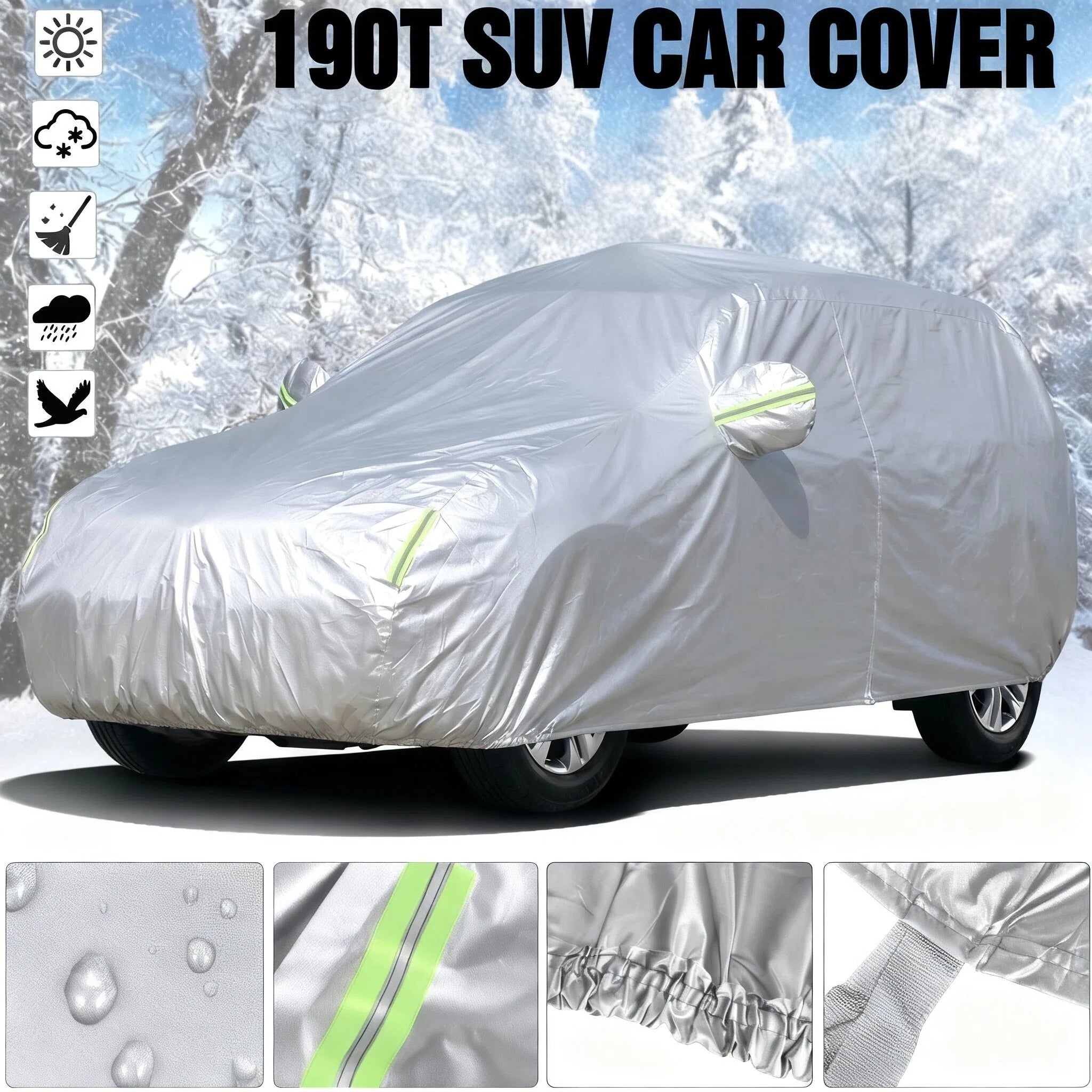 STORGENER Car Cover Waterproof Heavy Duty All Weather Protection Snow Anti-UV Windproof Outdoor Full Car Cover（for SUV Car Size:191''L x 75''W x 73''H）