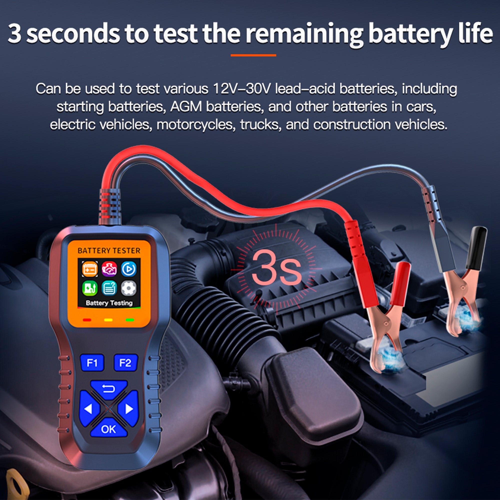 STORGENER Car Battery Tester 12V, Alternator & Starter/Charging System Analyzer, Automotive Load Test for Car Truck Motorcycle