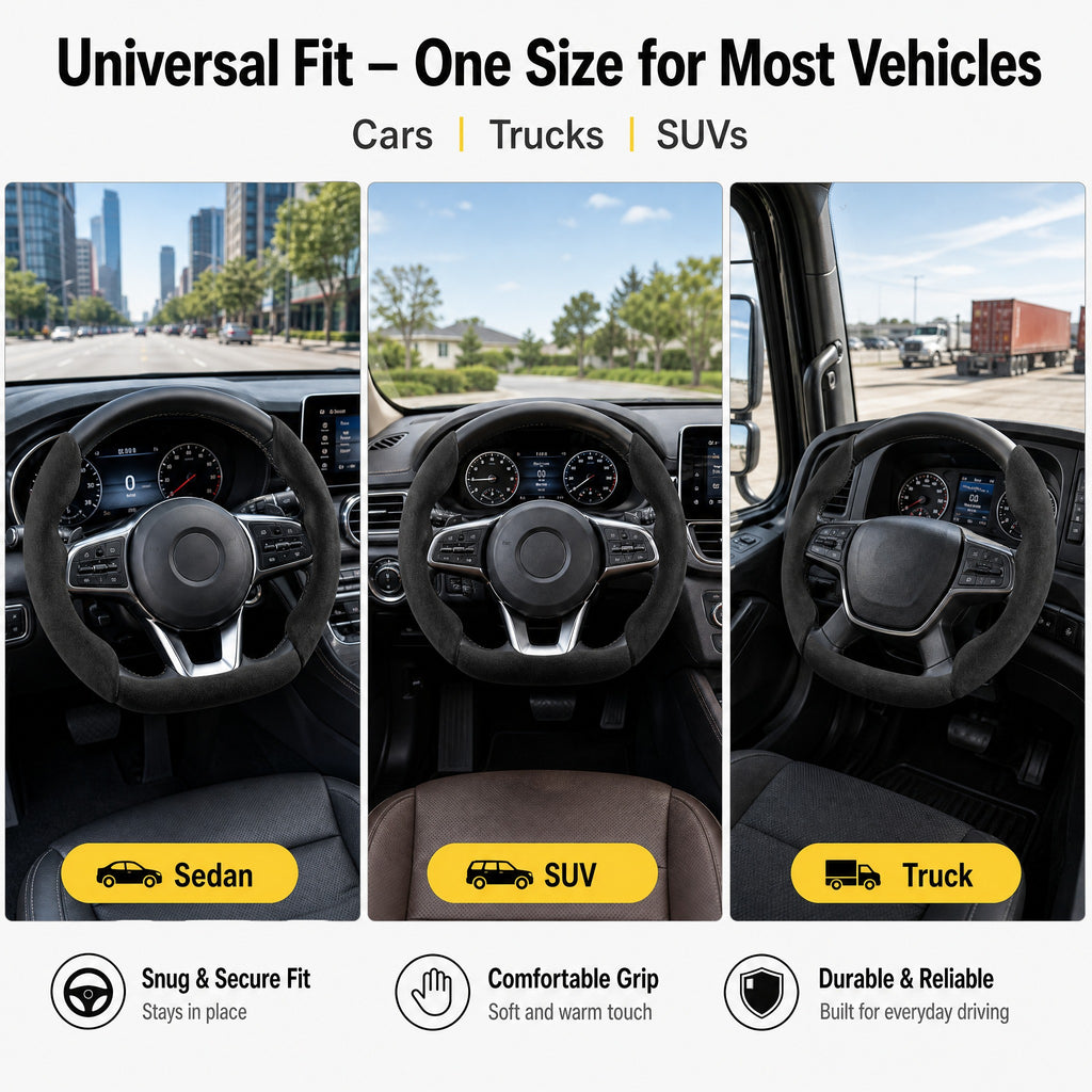 STORGENER Car Steering Wheel Cover, Ultra-Thin Suede-Like Non-Slip Grip, Breathable Anti-Sweat Soft Wrap for Cars, Trucks & SUVs, Black
