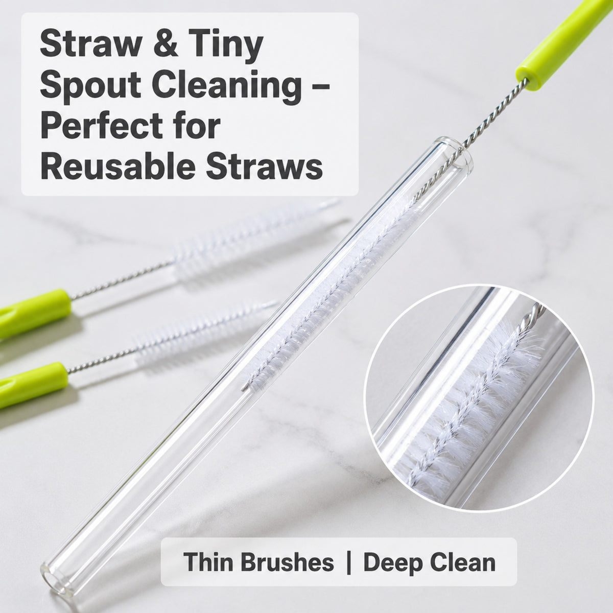 STORGENER Bottle Cleaning Brush Set, 5-Piece Long Handle Cup Cleaner for Narrow Neck, Water Bottles, and Straws