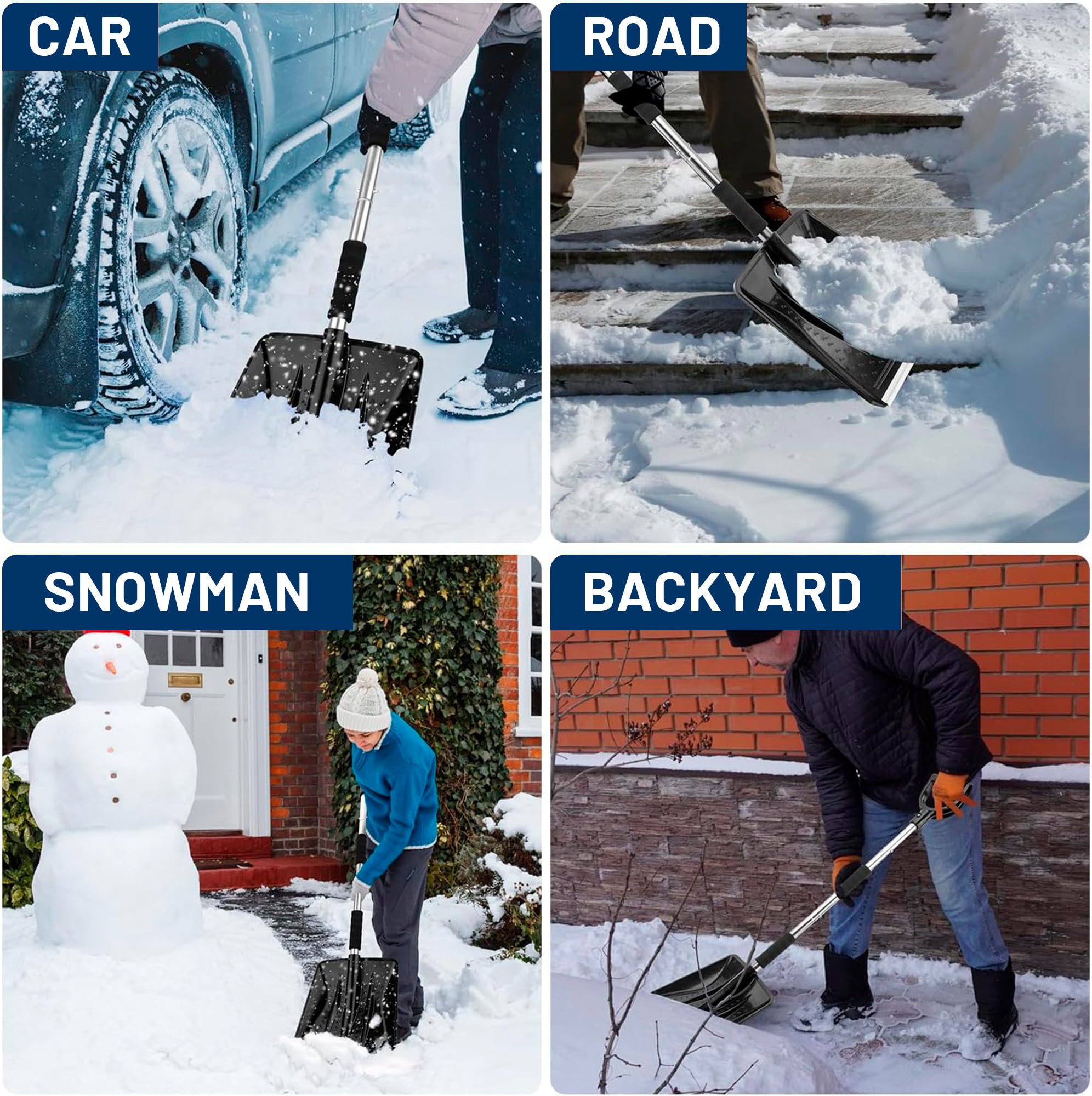 STORGENER Car Snow Brush and Ice Scraper, 3-in-1 Extendable Snow Shovel with Wide Head Snow Shovel and Ice Scraper 180° Pivoting Snow Brush Head for Car Windshield, Durable Snow Remover