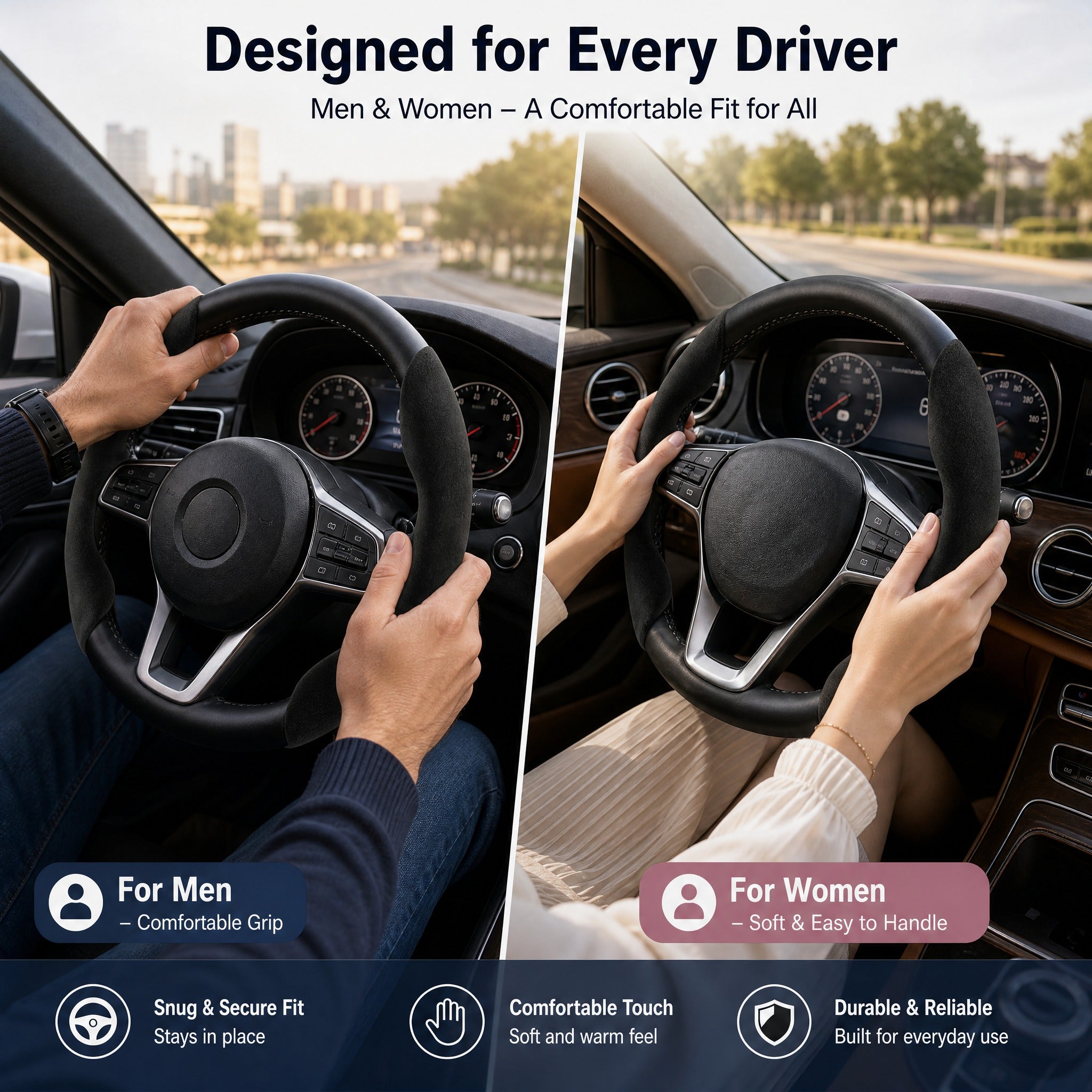 STORGENER Car Steering Wheel Cover, Ultra-Thin Suede-Like Non-Slip Grip, Breathable Anti-Sweat Soft Wrap for Cars, Trucks & SUVs, Black