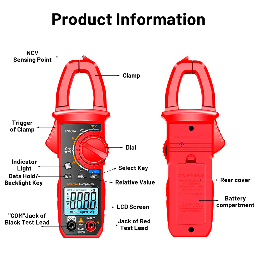 STORGENER Digital Clamp Meter Multimeter 4000 Counts Auto-ranging Amp Tester Measuring AC/DC Voltage & Current, Resistance, Capacitance, Frequency, Continuity, NCV Detection