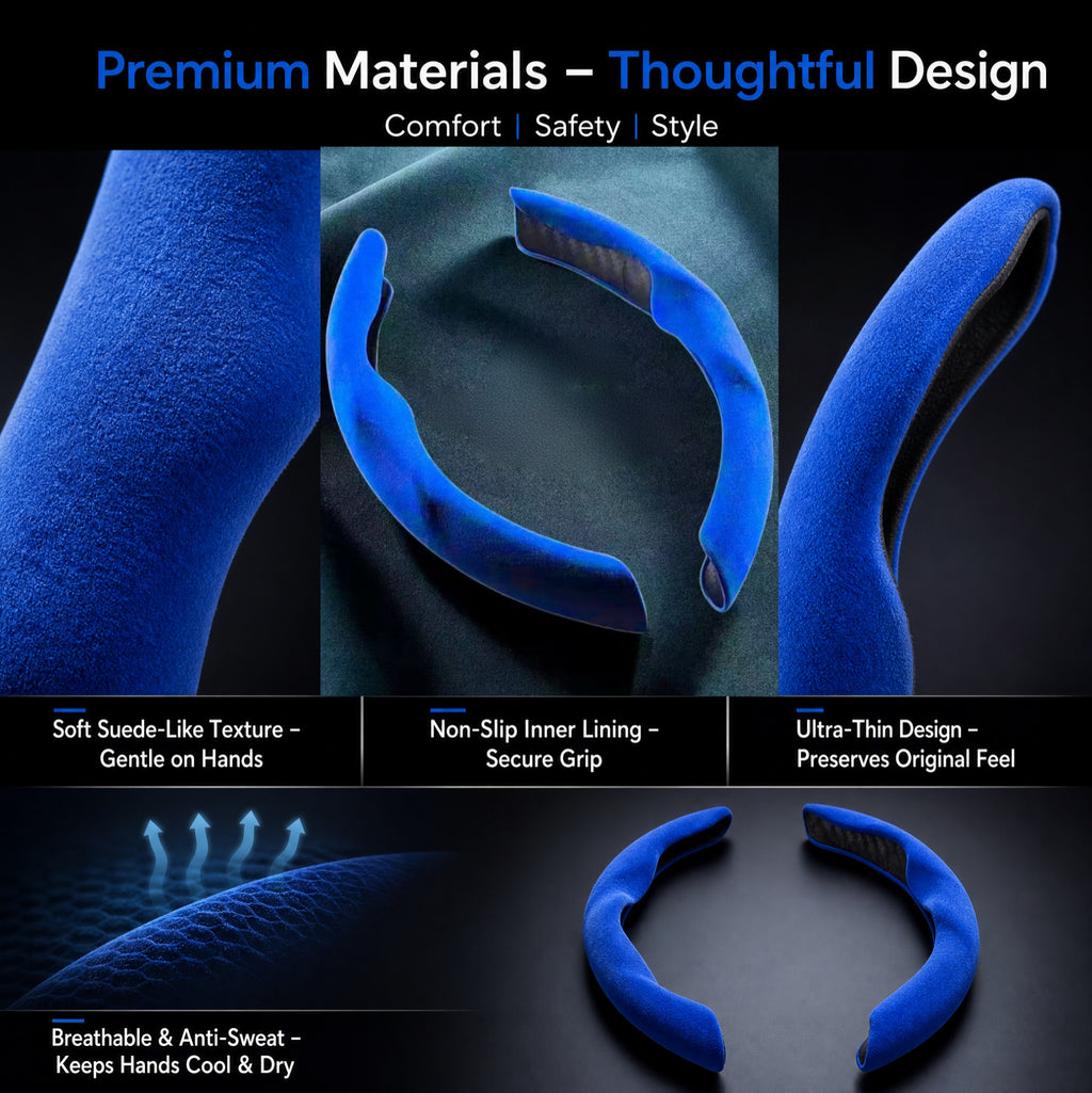 STORGENER Car Steering Wheel Cover, Ultra-Thin Suede-Like Non-Slip Grip, Breathable Anti-Sweat Soft Wrap for Men & Women, Universal Fit for Most Cars, Trucks & SUVs, Klein Blue