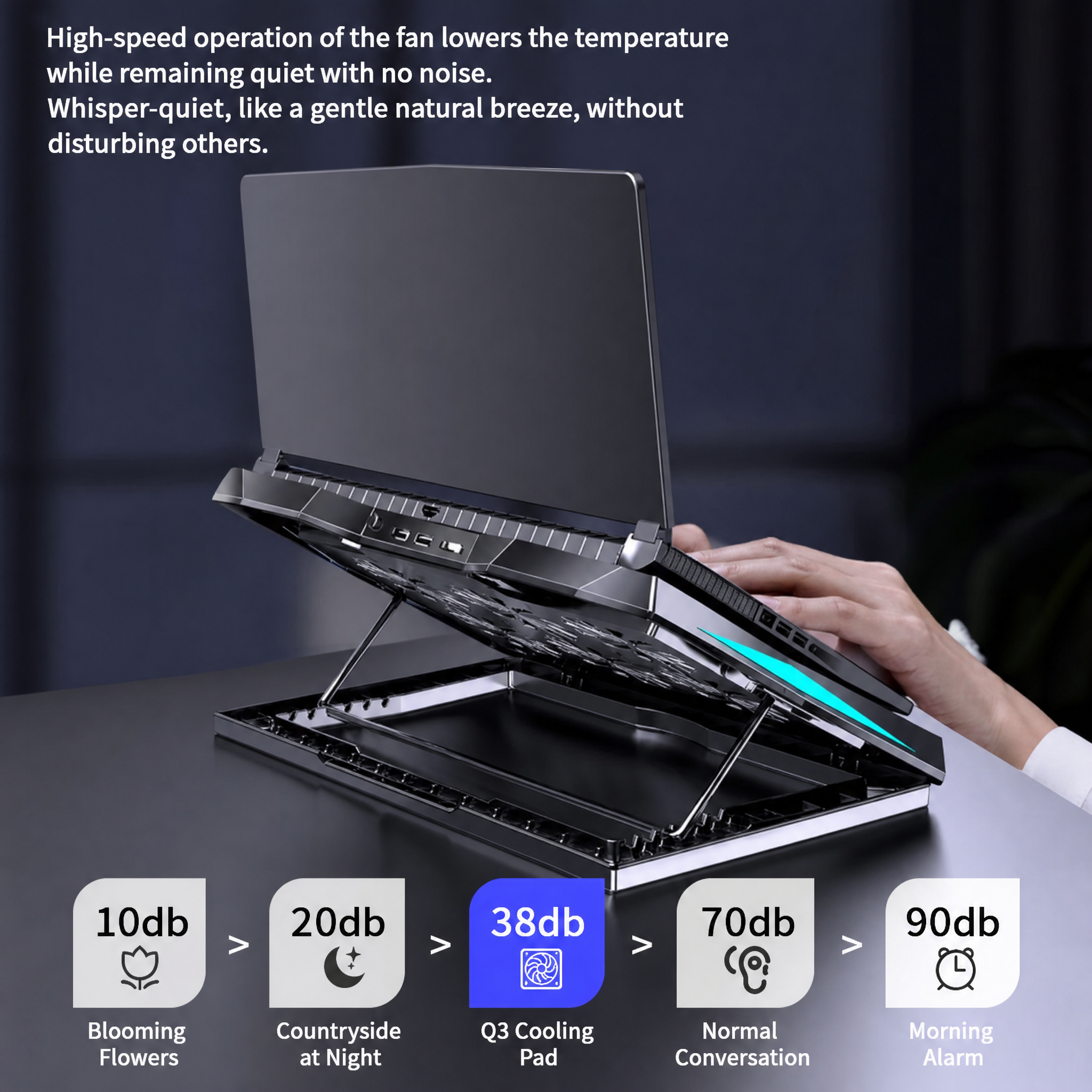 STORGENER 6-Fan Laptop Cooling Pad, Adjustable Laptop Cooler Stand with Blue LED Lights, Quiet Cooling Pad for Gaming