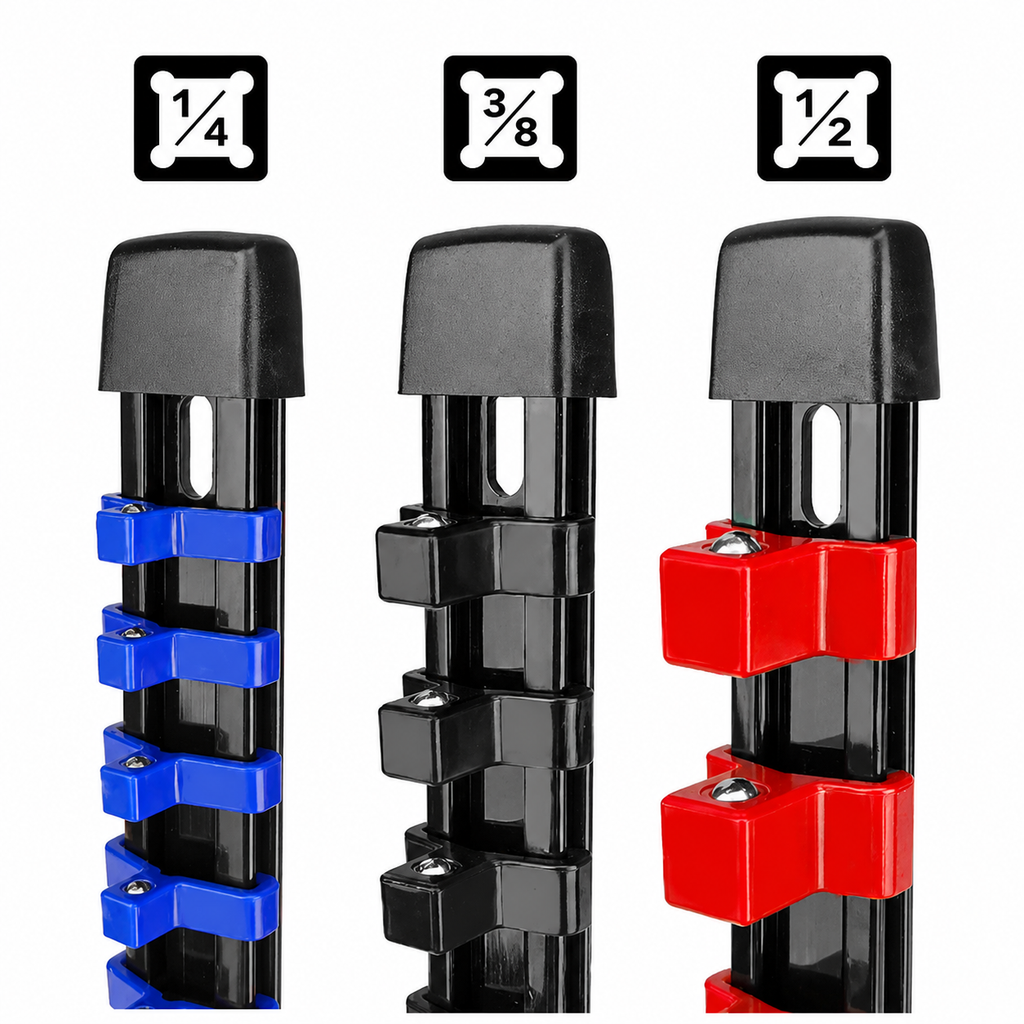 STORGENER 9-Piece ABS Socket Organizer, Magnetic Socket Holder for Tool Box, Heavy-Duty Rail Set for 1/4", 3/8", 1/2"