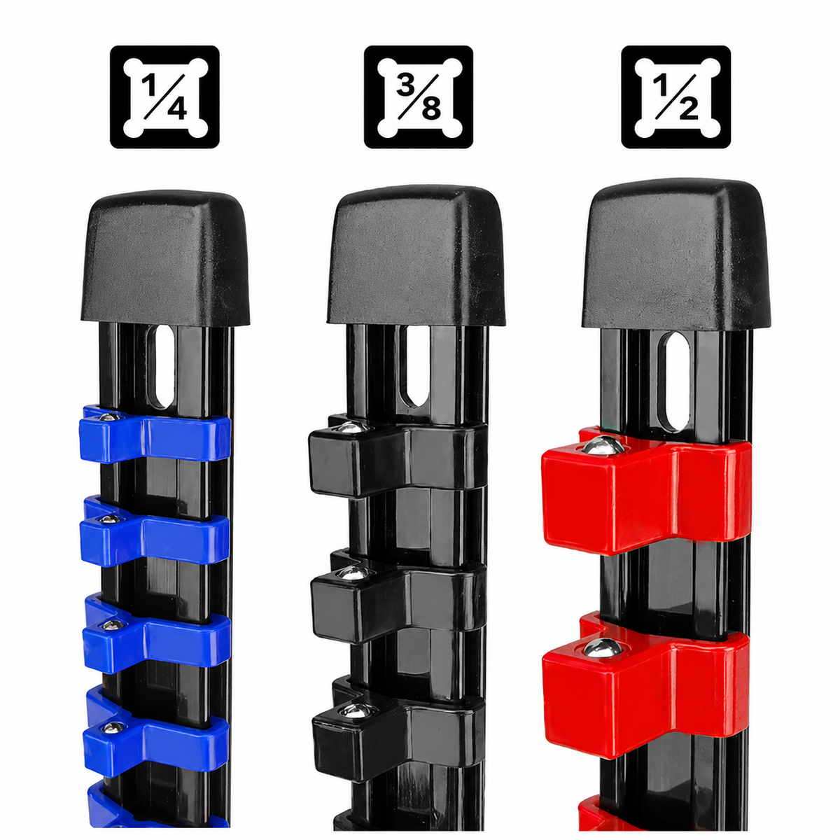 STORGENER 9-Piece ABS Socket Organizer, Magnetic Socket Holder for Tool Box, Heavy-Duty Rail Set for 1/4", 3/8", 1/2"