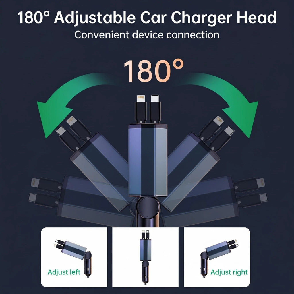 STORGENER Retractable Car Charger, 120W Fast Charging, 2.62ft Retractable Cable, Car Charger for MacBook Pro, iPhone 16 15, Galaxy S25 S24 Ultra etc