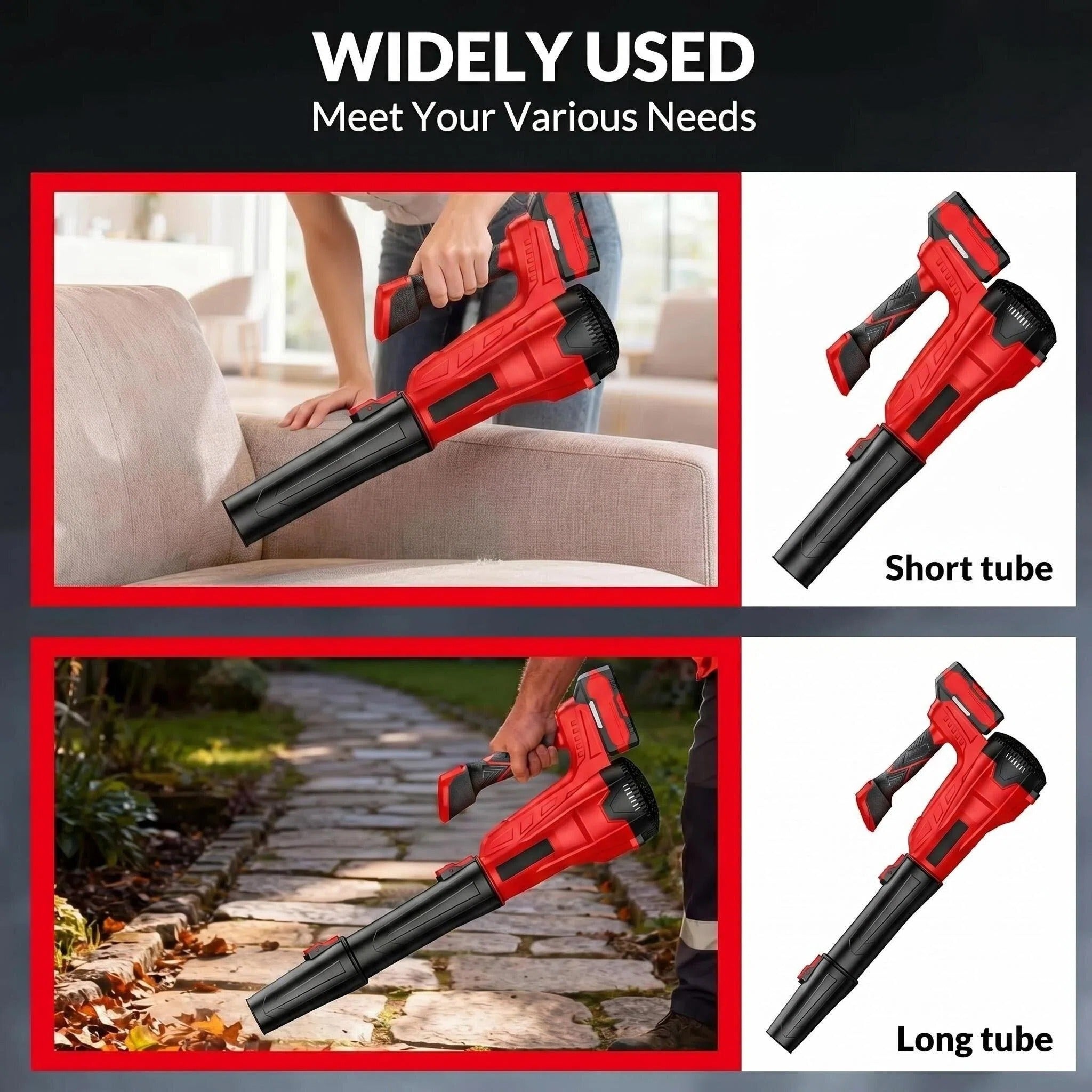 STORGENER Leaf Blower Cordless, 2 Battery and Charger, Handheld Electric Leaf Blower, Brushless Motor, 5000-28000 r/min, Lightweight, Removable, Red