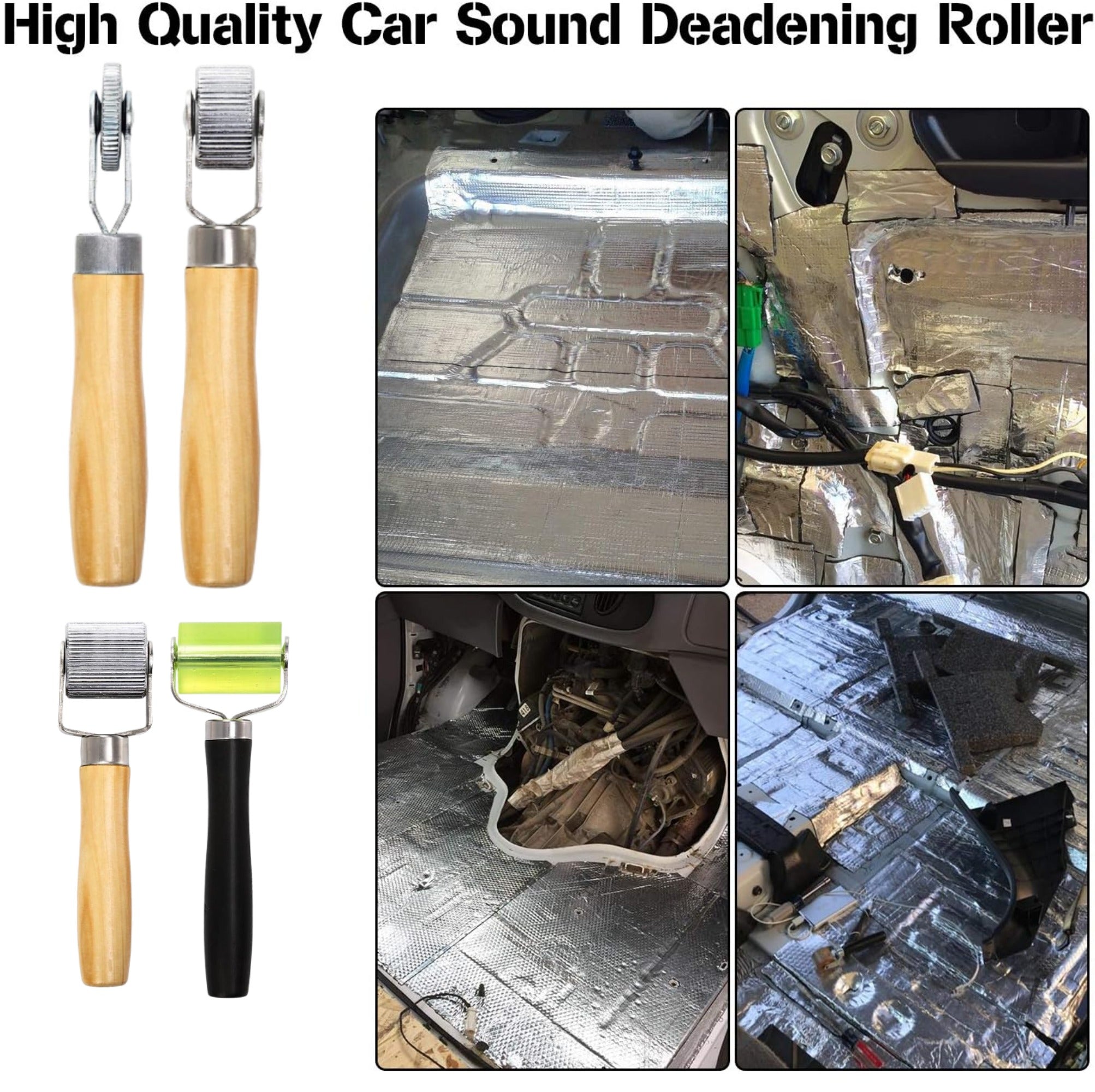 STORGENER 4-Piece Car Sound Deadening Roller Kit, Metal & Wood Handle Auto Insulation Application Tools, 6/20/40/50mm