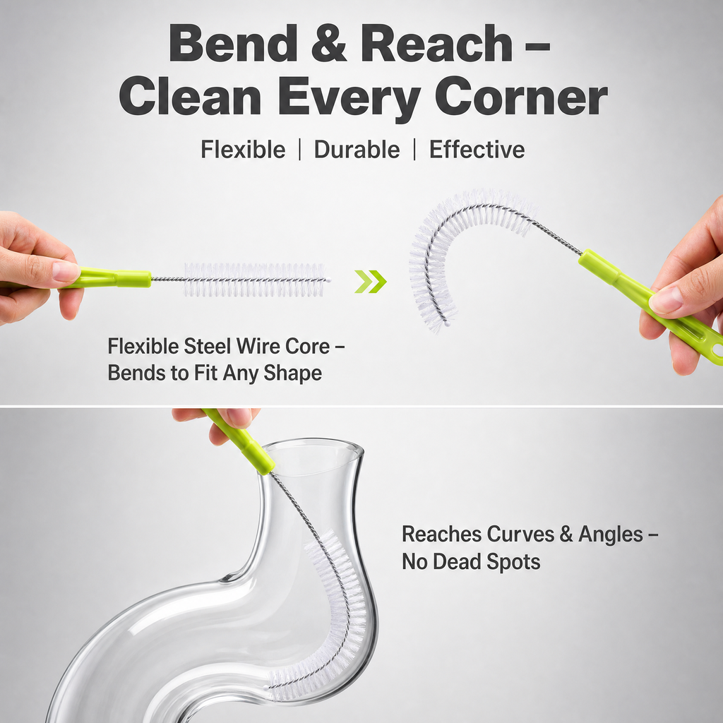 STORGENER Bottle Cleaning Brush Set, 5-Piece Long Handle Cup Cleaner for Narrow Neck, Water Bottles, and Straws