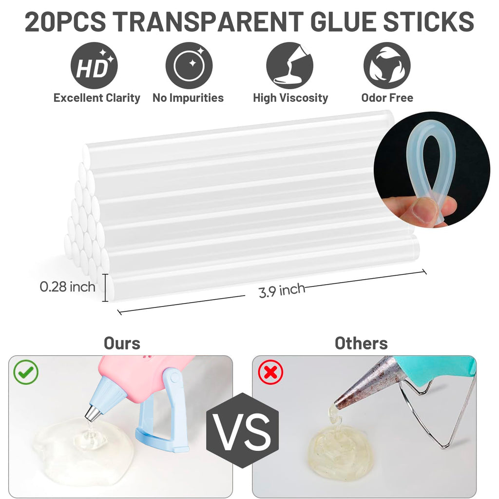 Hot Glue Gun Kit with 10 Glue Sticks, Fast Preheating Hot Melt, High Temp for School Crafts DIY Arts and Quick Home Repairs, 20W Pink