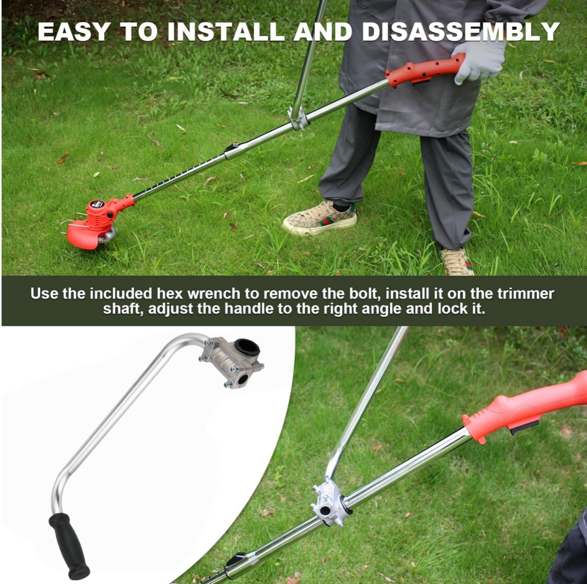 Syltano Trimmer Grip Auxiliary Handle for Weed Eater, Universal Lawn Mower Support Handle for Brush Cutter, Ergonomic Weed Wacker Side Handle with Metal Clamp & Rubber Grip, Easy to Install