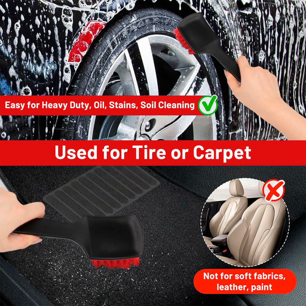 Wheel & Tire Brush, Soft Bristle Car Wash Brush, Cleans Dirty Tires & Releases Dirt and Road Grime, Short Handle for Easy Scrubbing(Red&Black)