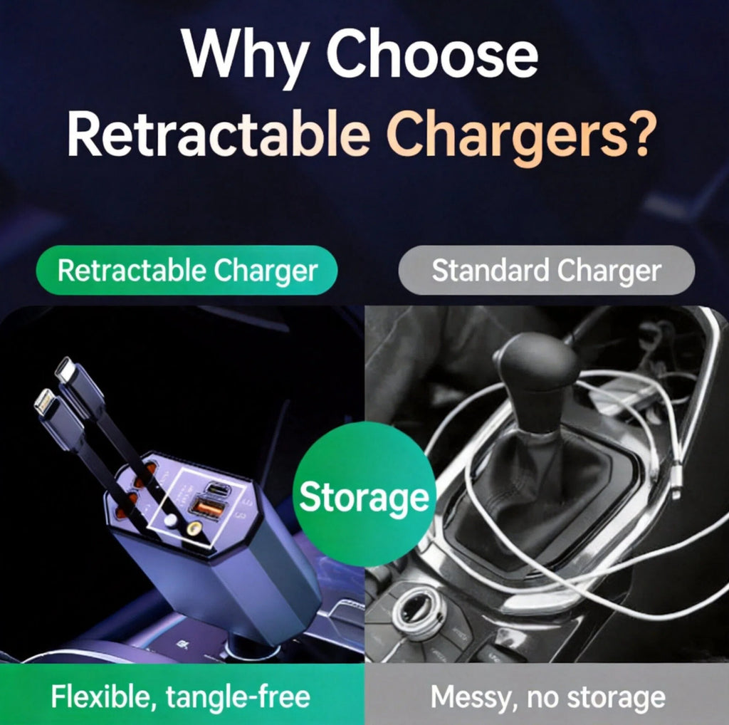 STORGENER Retractable Car Charger, 120W Fast Charging, 2.62ft Retractable Cable, Car Charger for MacBook Pro, iPhone 16 15, Galaxy S25 S24 Ultra etc
