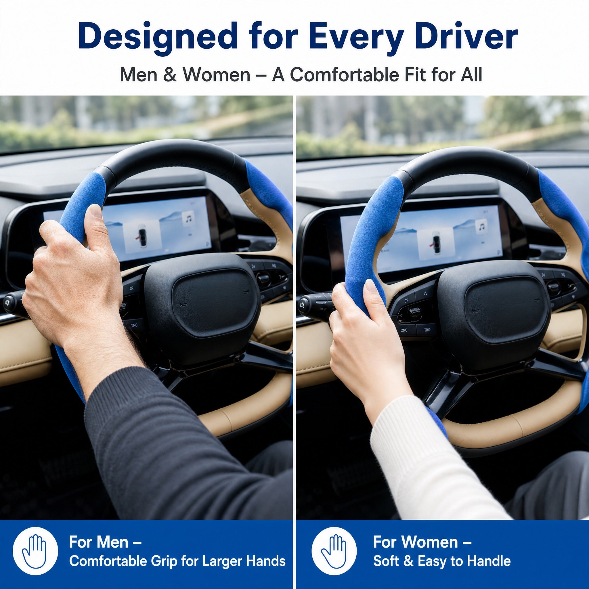 STORGENER Car Steering Wheel Cover, Ultra-Thin Suede-Like Non-Slip Grip, Breathable Anti-Sweat Soft Wrap for Men & Women, Universal Fit for Most Cars, Trucks & SUVs, Klein Blue