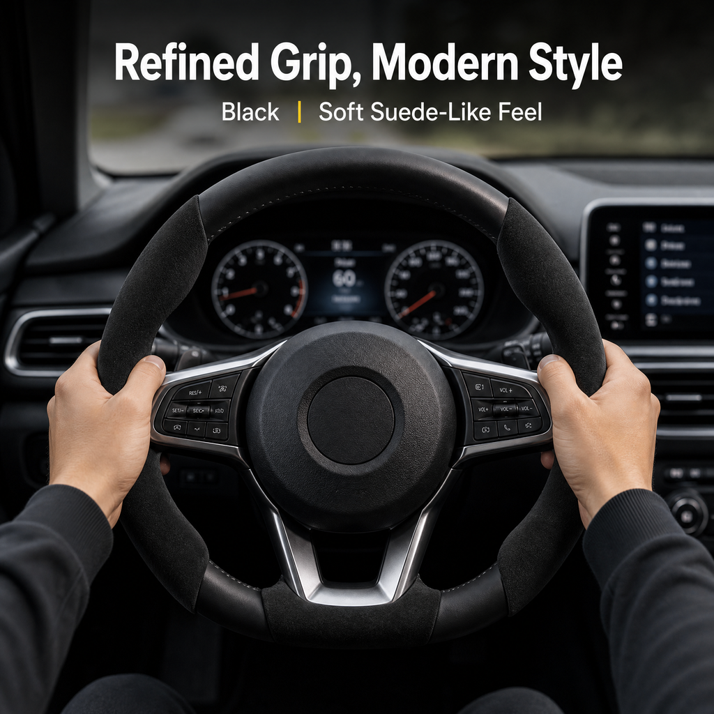 STORGENER Car Steering Wheel Cover, Ultra-Thin Suede-Like Non-Slip Grip, Breathable Anti-Sweat Soft Wrap for Cars, Trucks & SUVs, Black