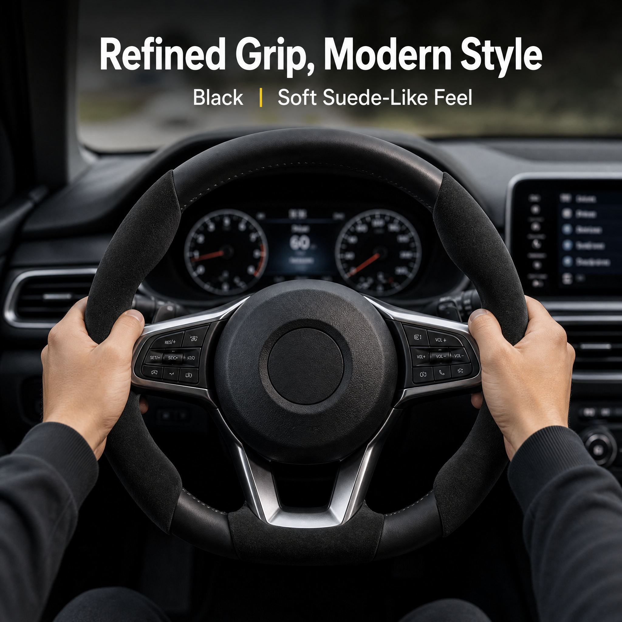 STORGENER Car Steering Wheel Cover, Ultra-Thin Suede-Like Non-Slip Grip, Breathable Anti-Sweat Soft Wrap for Cars, Trucks & SUVs, Black