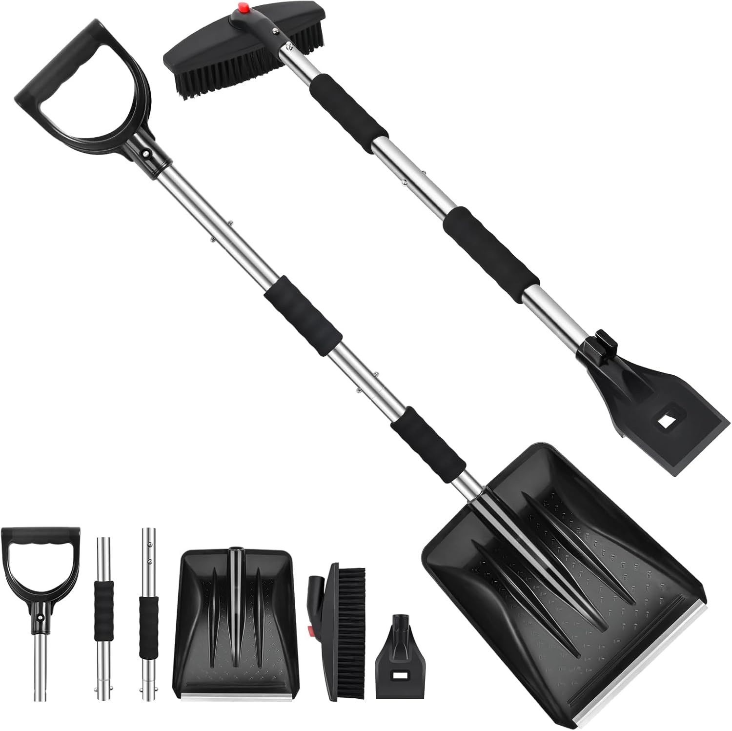 STORGENER Car Snow Brush and Ice Scraper, 3-in-1 Extendable Snow Shovel with Wide Head Snow Shovel and Ice Scraper 180° Pivoting Snow Brush Head for Car Windshield, Durable Snow Remover