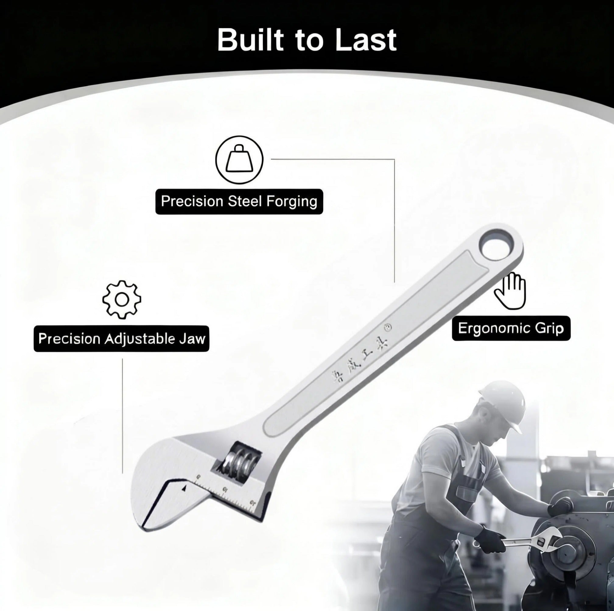 STORGENER Wrench Set, Adjustable Wrench, 3-Piece Adjustable Wrench Set, Chrome-Plated Cr-V Steel, Accurate Scale, Standard Opening, High Torque, Roll Pouch Included