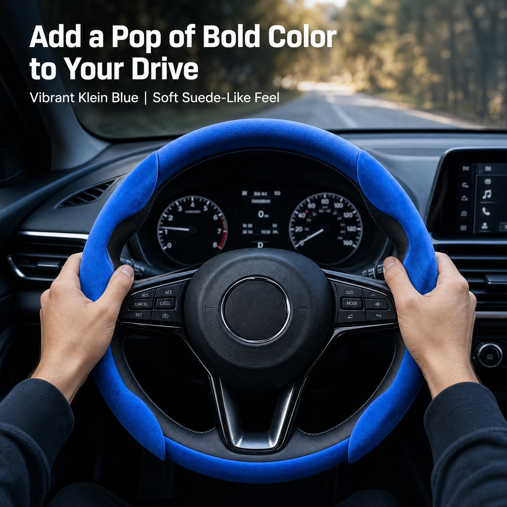 STORGENER Car Steering Wheel Cover, Ultra-Thin Suede-Like Non-Slip Grip, Breathable Anti-Sweat Soft Wrap for Men & Women, Universal Fit for Most Cars, Trucks & SUVs, Klein Blue