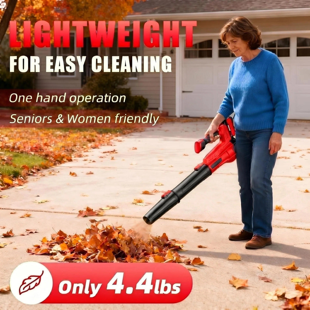 STORGENER Leaf Blower Cordless, 2 Battery and Charger, Handheld Electric Leaf Blower, Brushless Motor, 5000-28000 r/min, Lightweight, Removable, Red